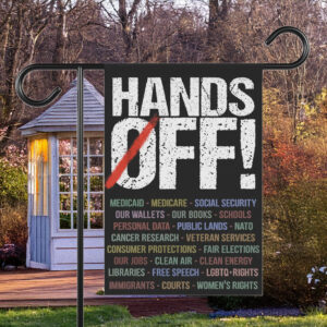 Hand Off Garden Flag