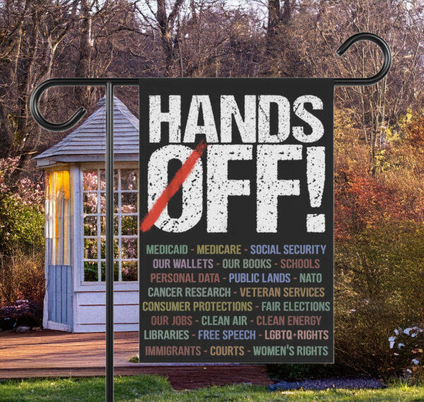 Hand Off Garden Flag