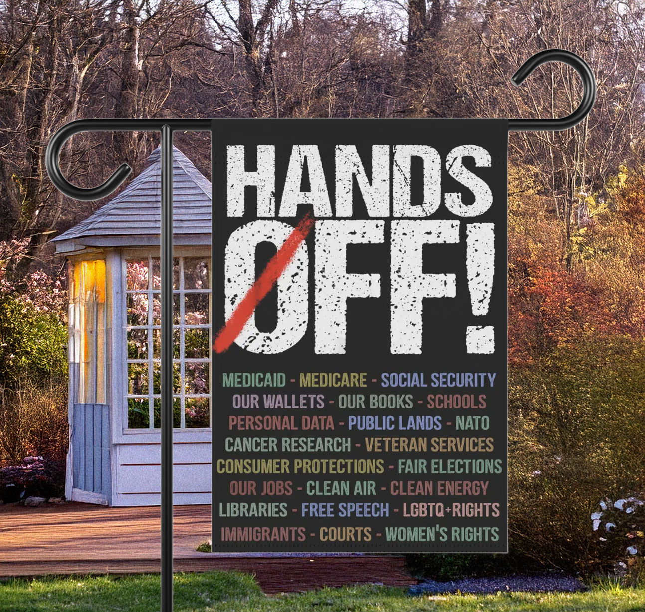 Hand Off Garden Flag