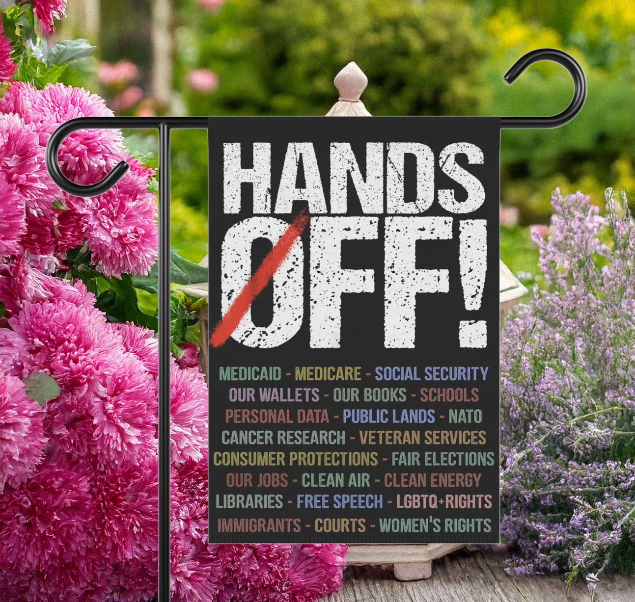 Hand Off Garden Flag