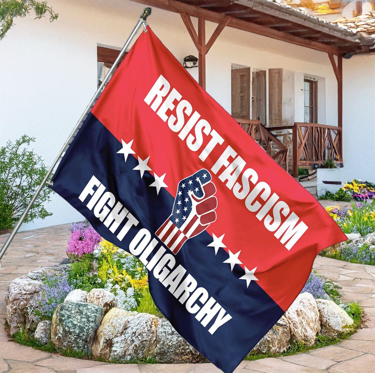 Resist Fascism Fight Oligarchy Flag
