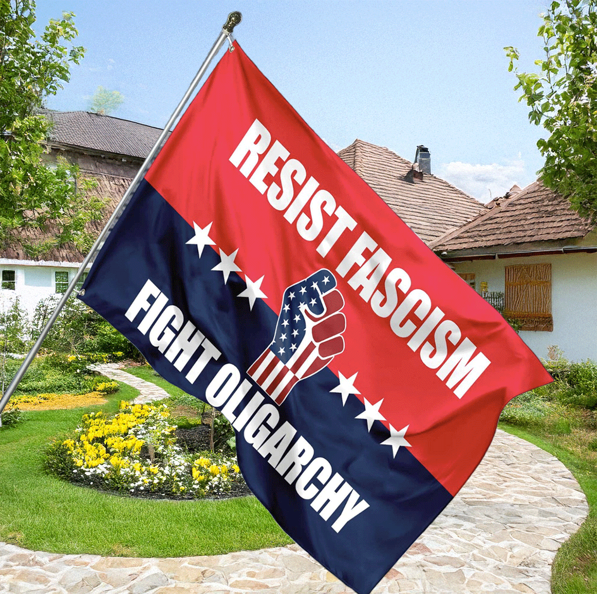 Resist Fascism Fight Oligarchy Flag