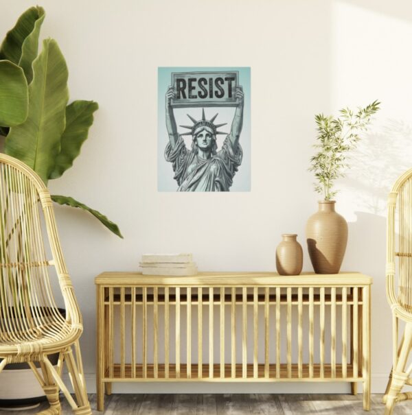 Statue of Liberty holding Resist Protest Sign