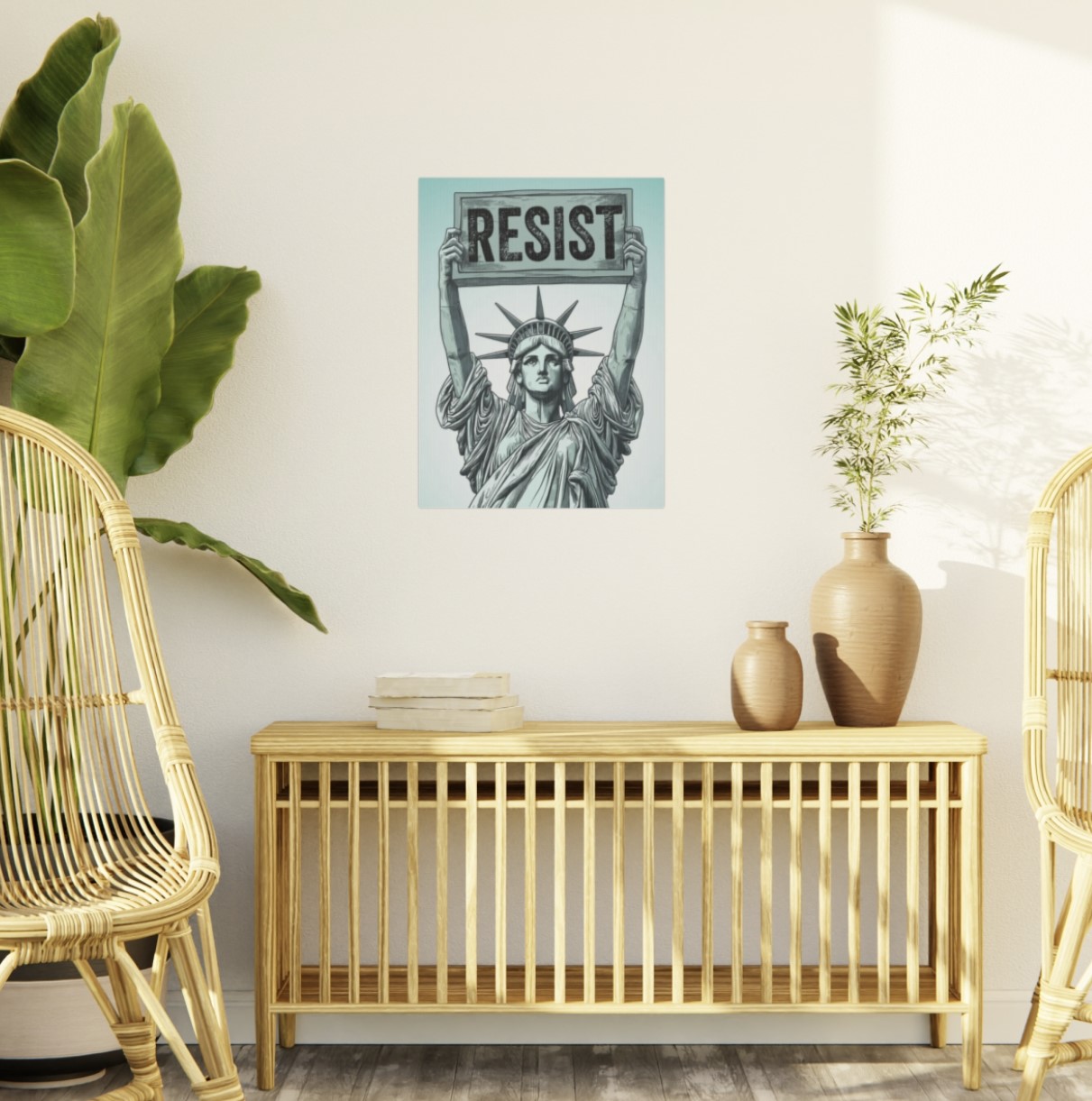 Statue of Liberty holding Resist Protest Sign