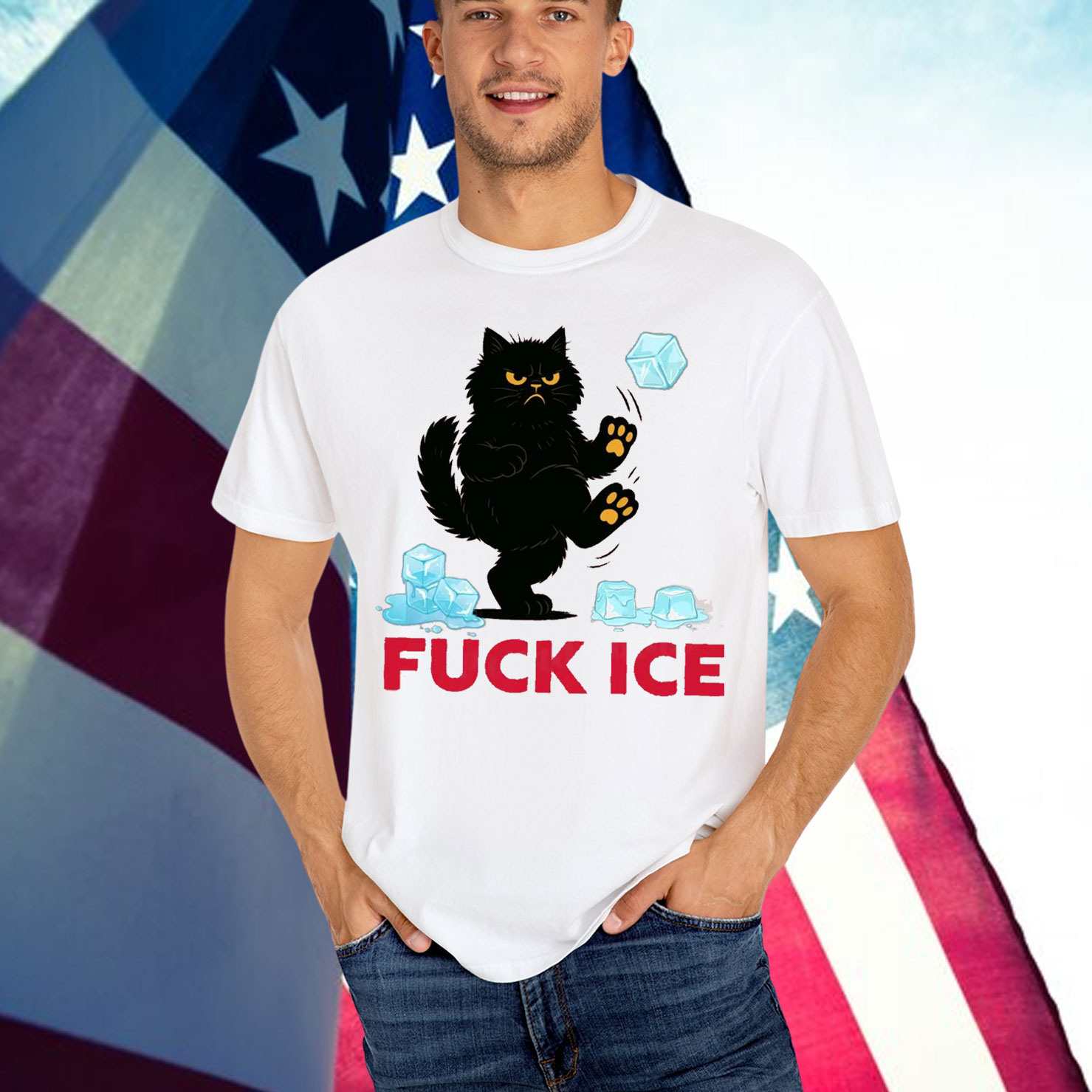 Anti Trump Fuck Ice Funny Black Cat Shirt