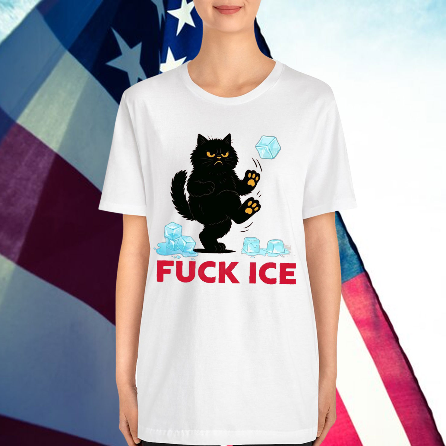 Anti Trump Fuck Ice Funny Black Cat Shirt