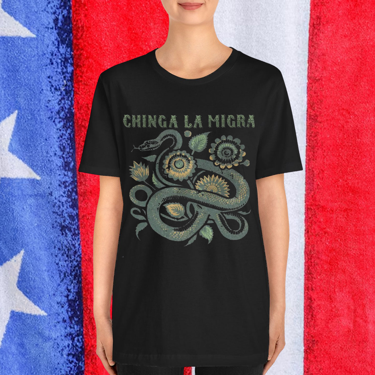 Chinga La Migra Shirt Folk Art Snake Floral Design Shirt