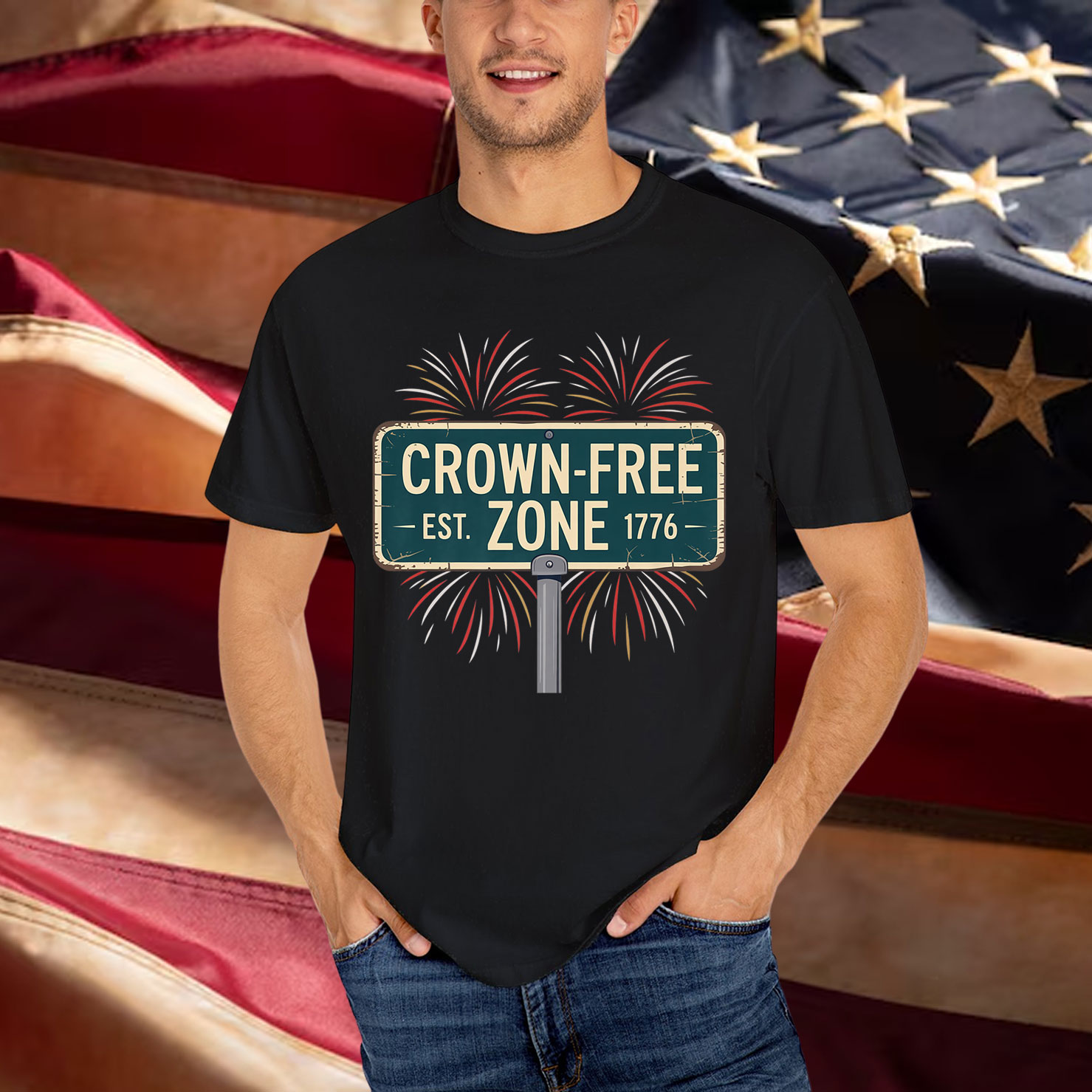 Crown Free Zone No Kings In America Since 1776 T-Shirt