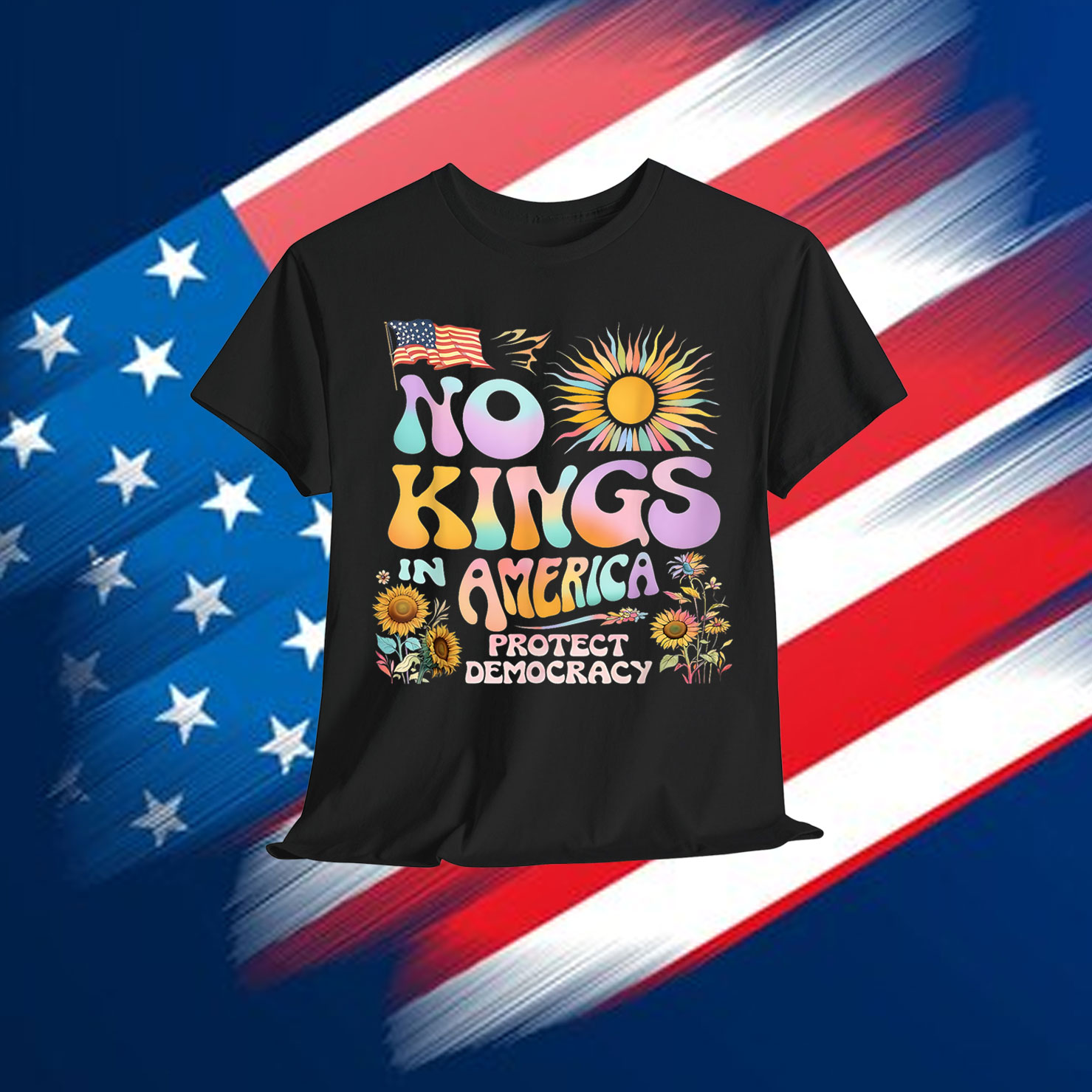 Floral 70s Women No King Democracy In American Retro T-Shirt