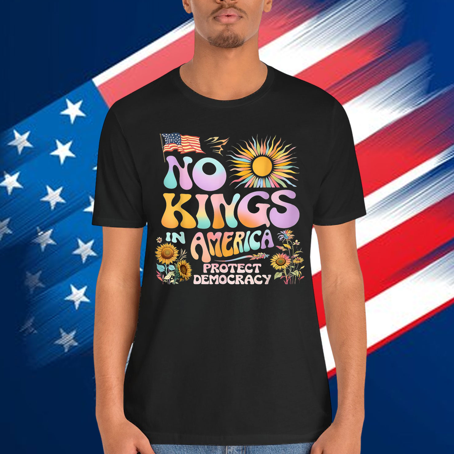 Floral 70s Women No King Democracy In American Retro T-Shirt