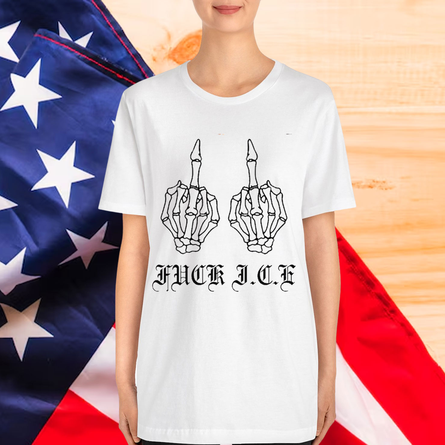 Fuck Ice Skeleton Middle Finger Shirt