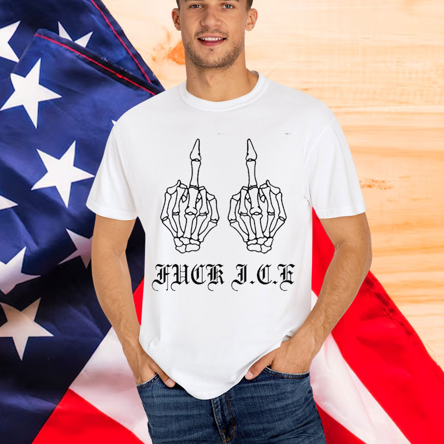 Fuck Ice Skeleton Middle Finger Shirt