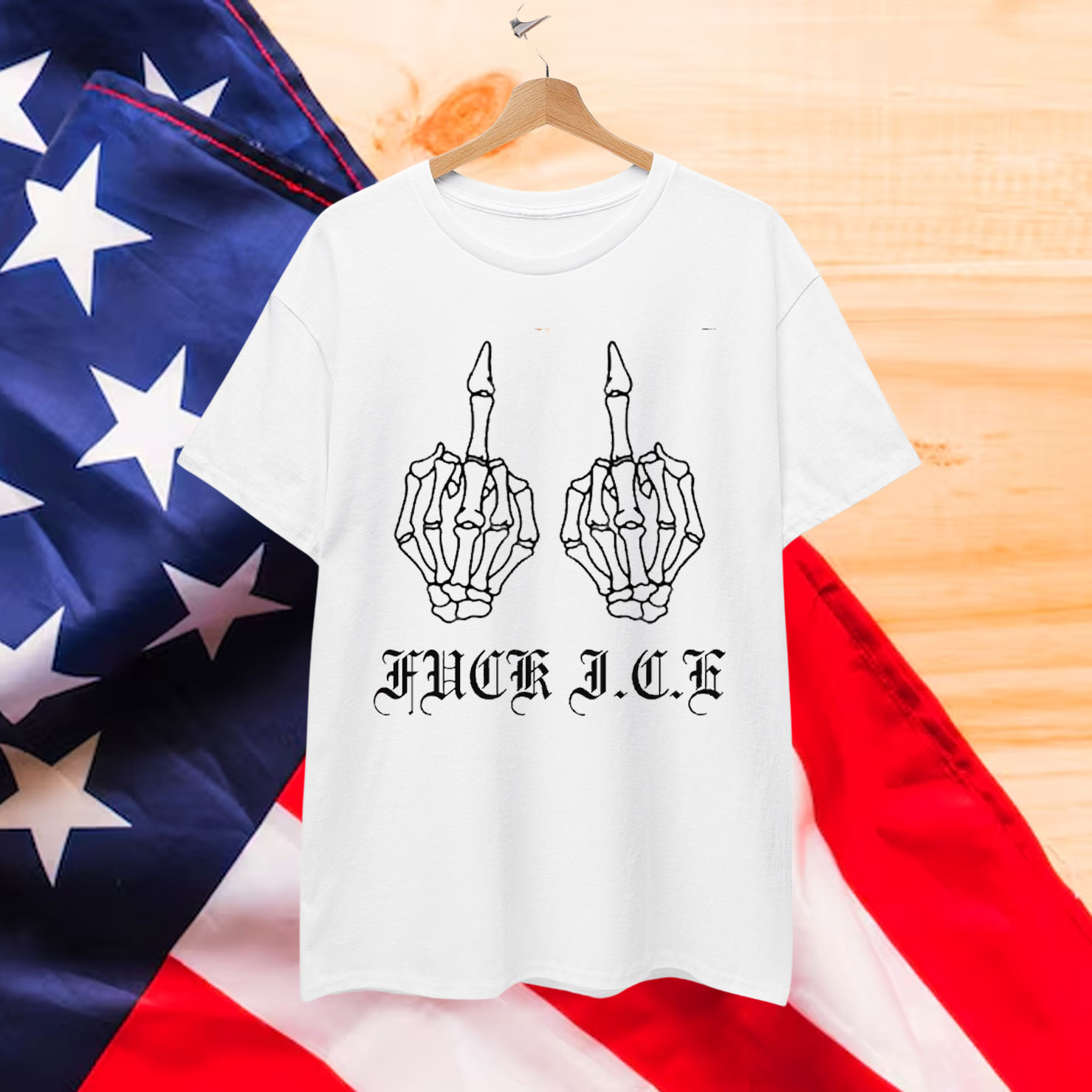 Fuck Ice Skeleton Middle Finger Shirt