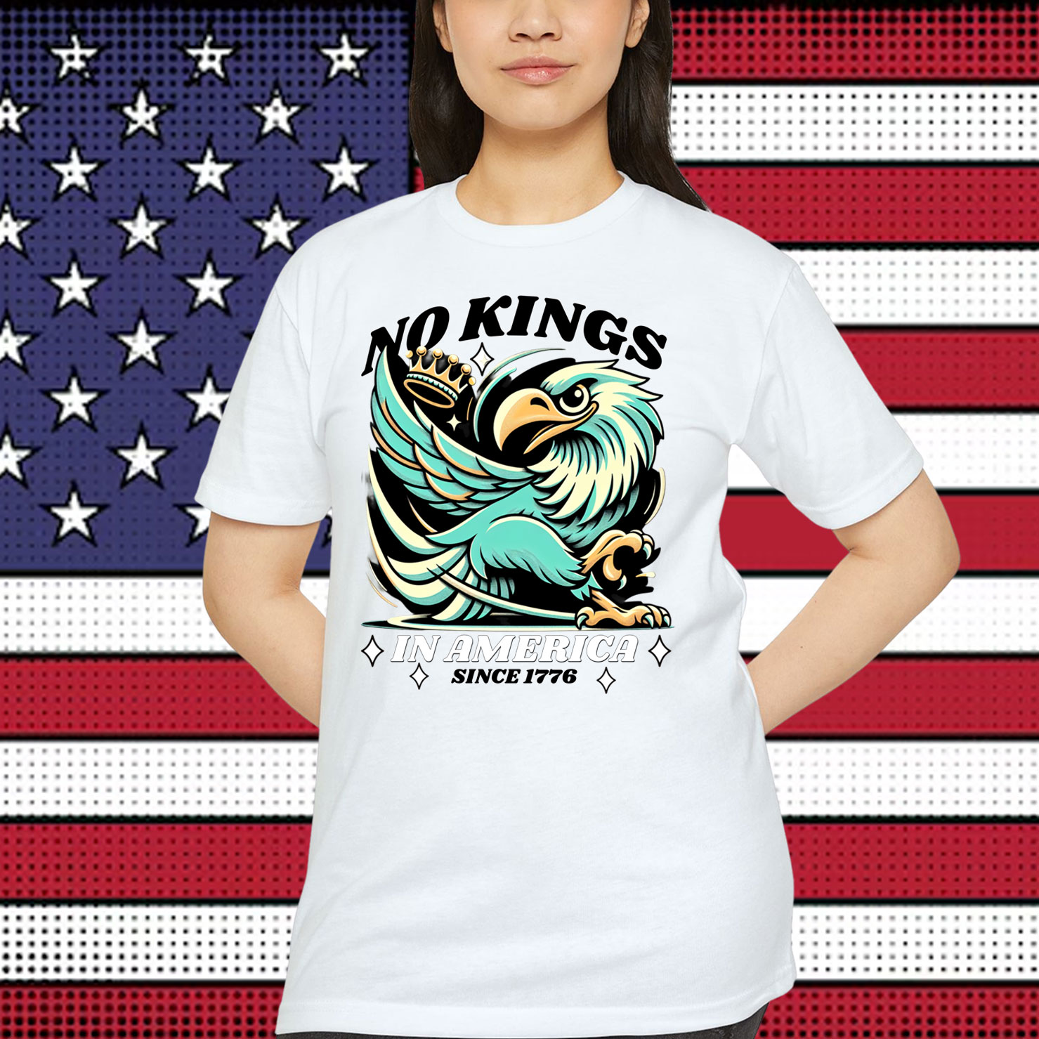 Funny Bald Eagle No Kings In America Fireworks T-Shirt