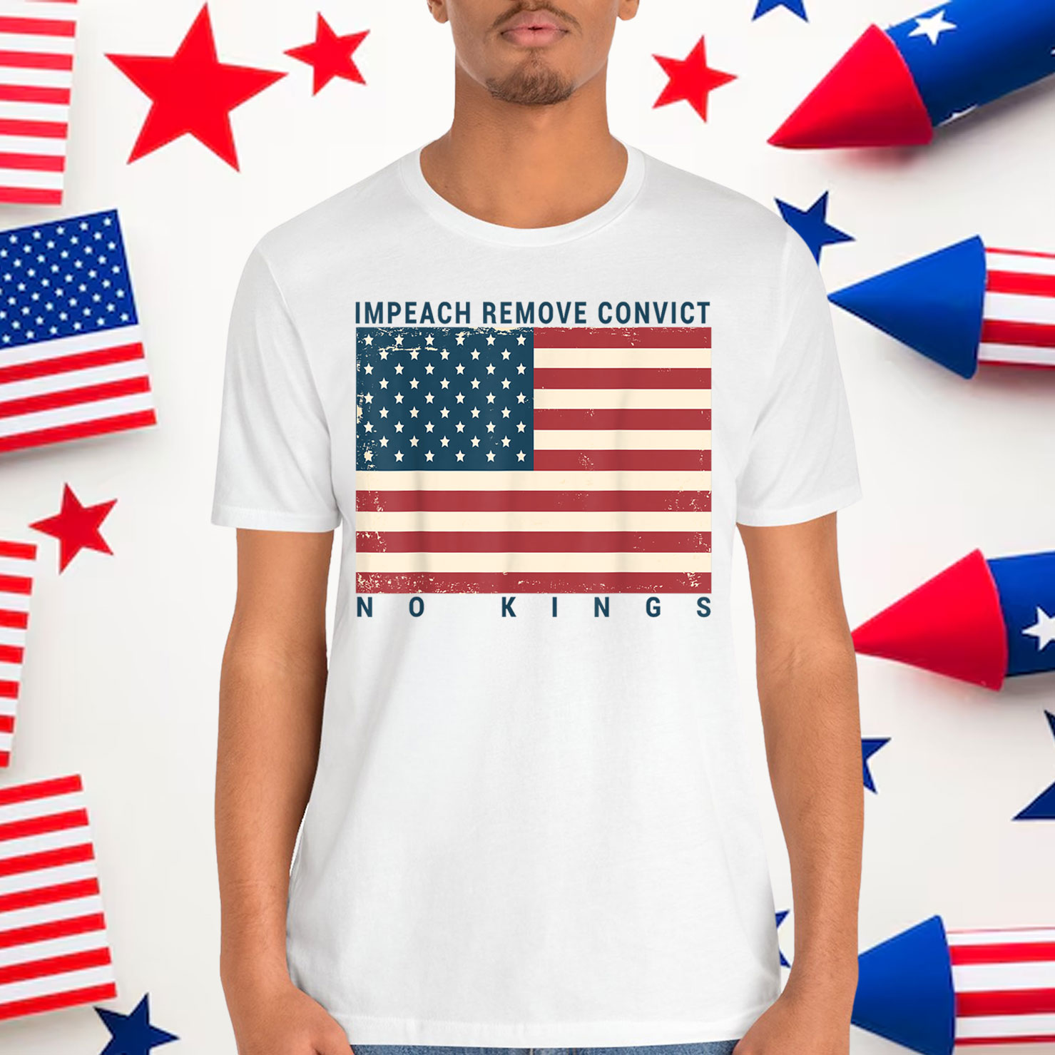 Impeach Remove Convict No Kings Flag America T-Shirt