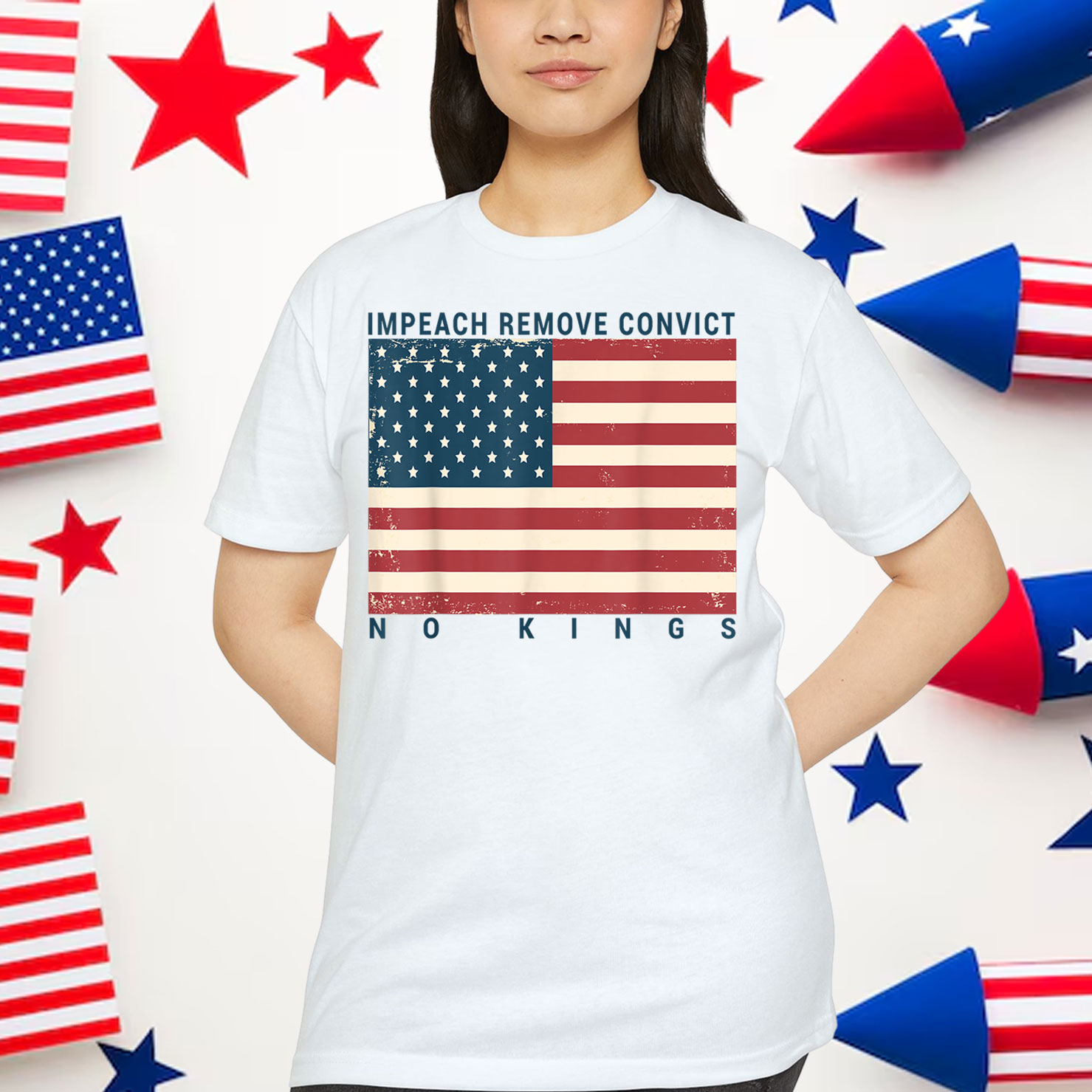 Impeach Remove Convict No Kings Flag America T-Shirt