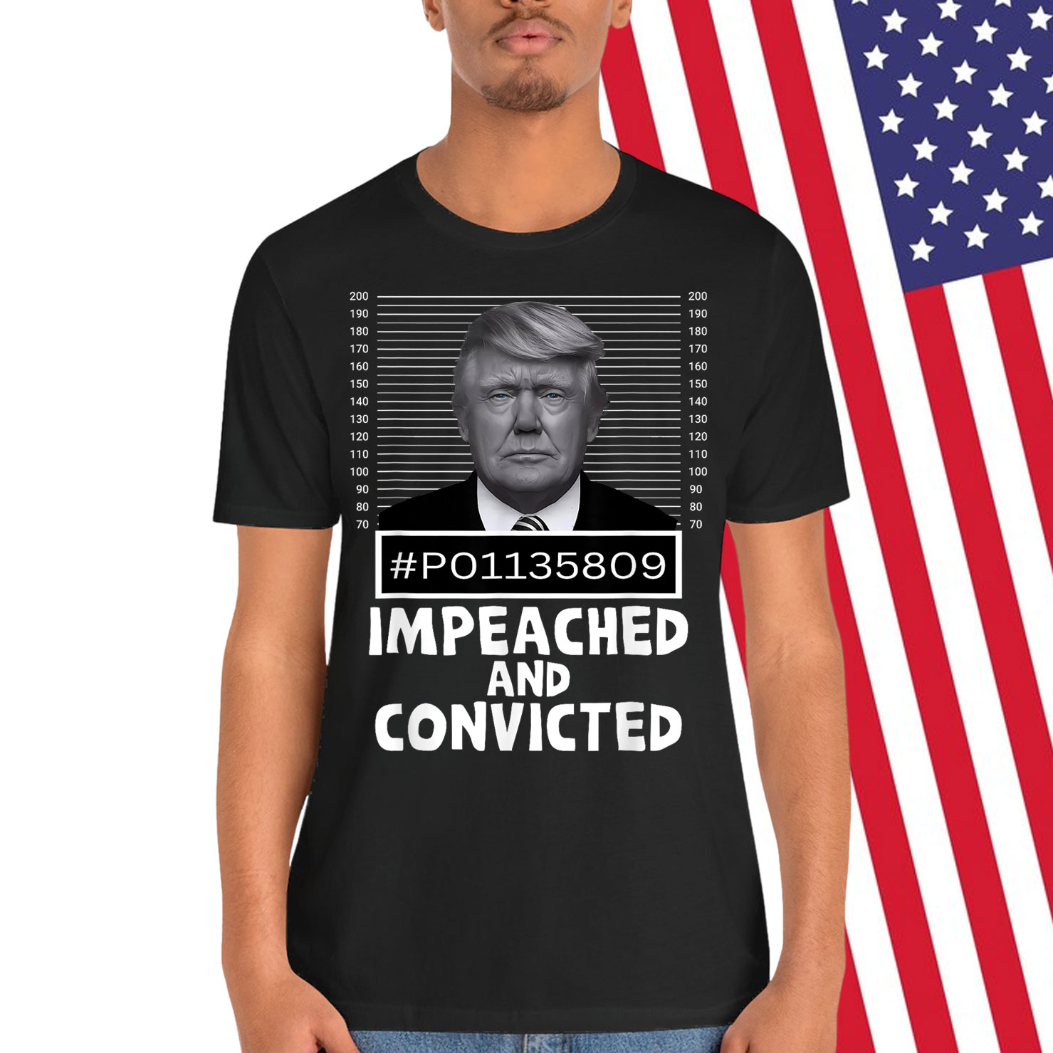 Impeached And Convicted Felon 45 Funny Anti Trump Mugshot T-Shirt