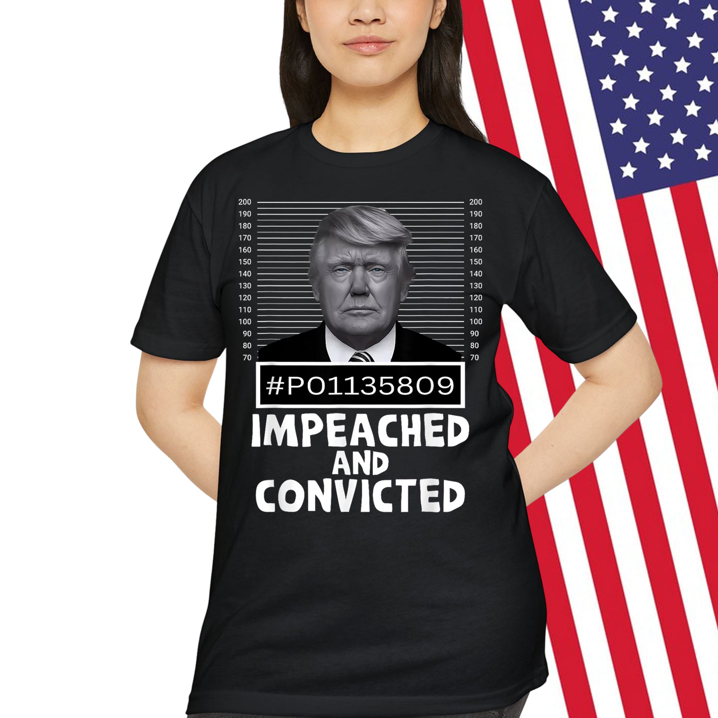 Impeached And Convicted Felon 45 Funny Anti Trump Mugshot T-Shirt