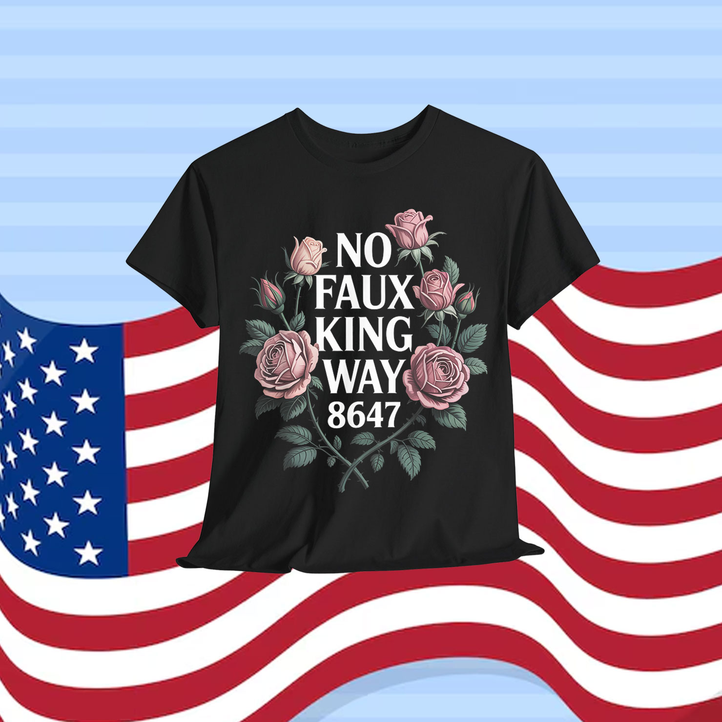 No Faux King Way 86 47 Resist 70s Retro Floral T-Shirt