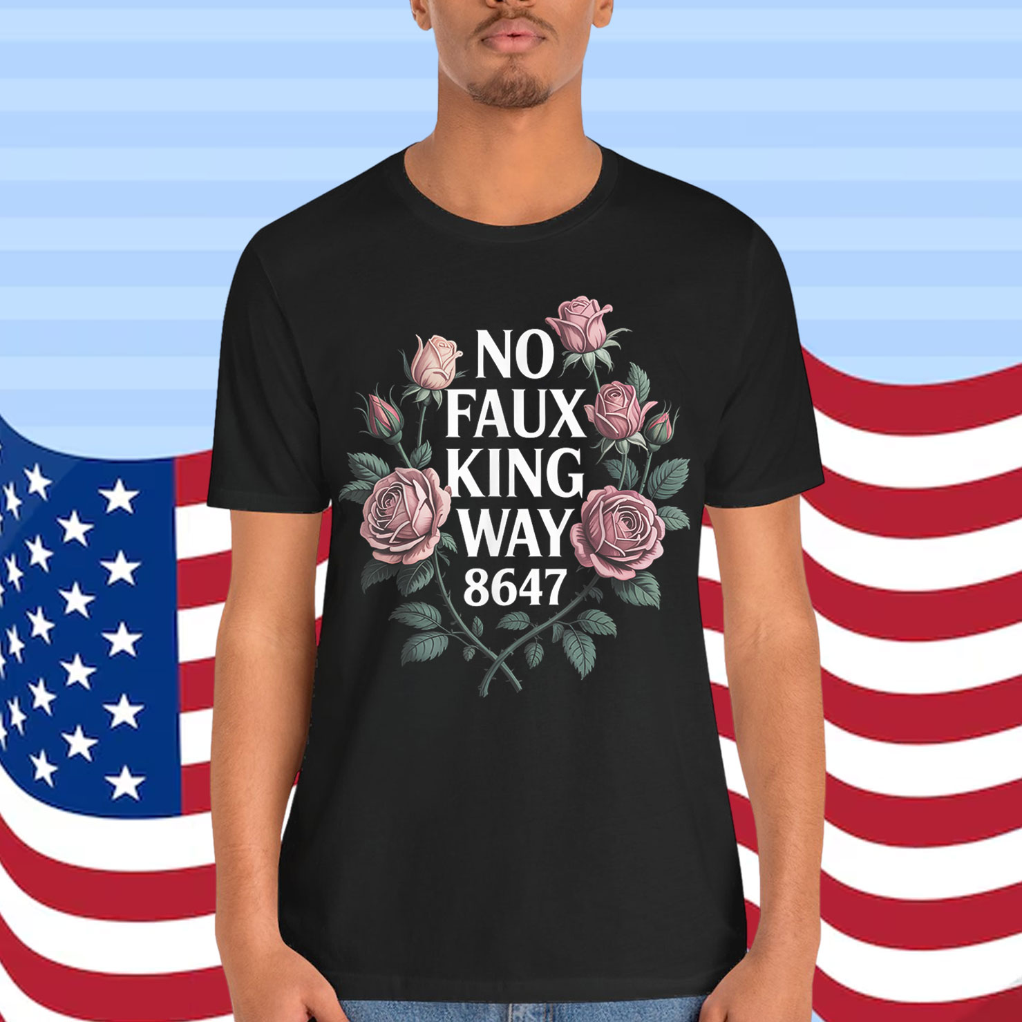 No Faux King Way 86 47 Resist 70s Retro Floral T-Shirt