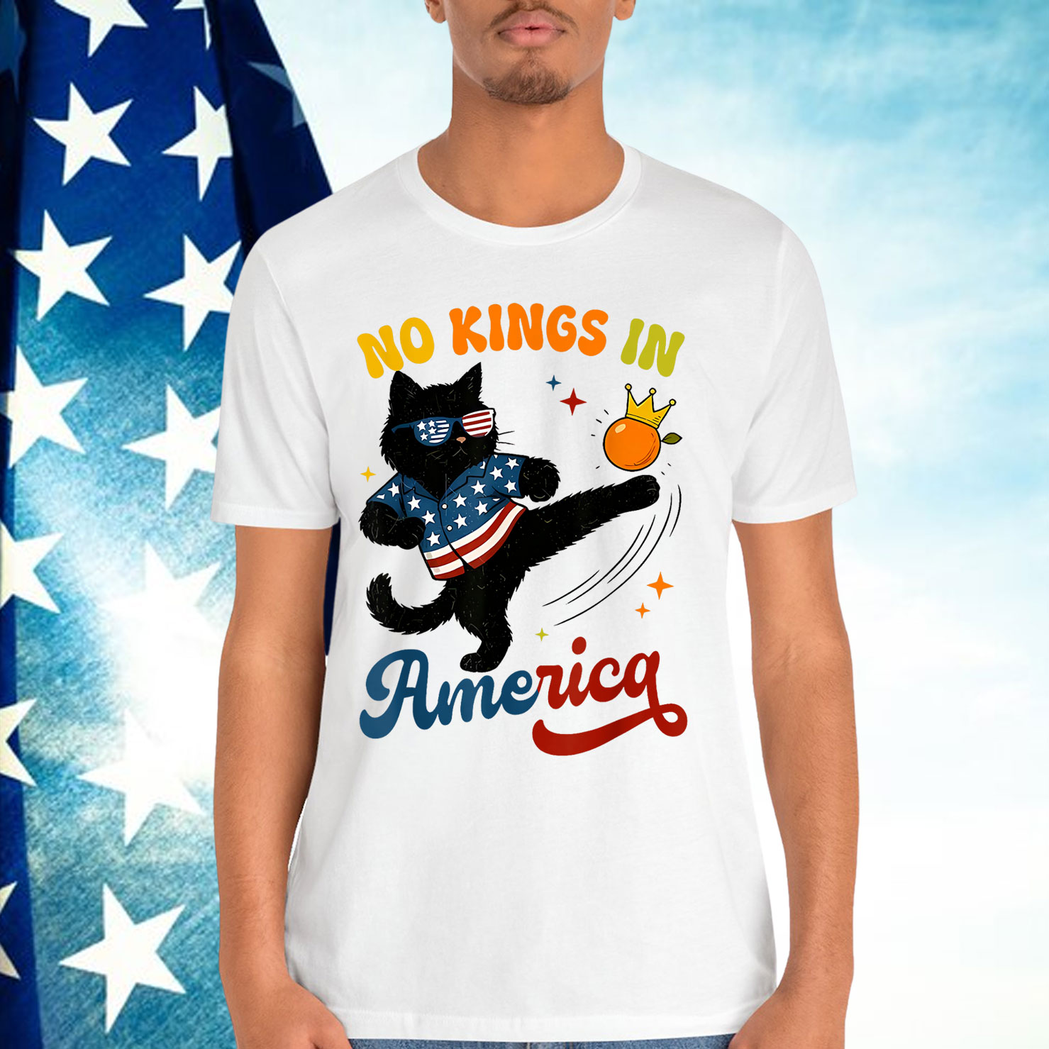 No Faux King Way America Funny Black Cat T-Shirt