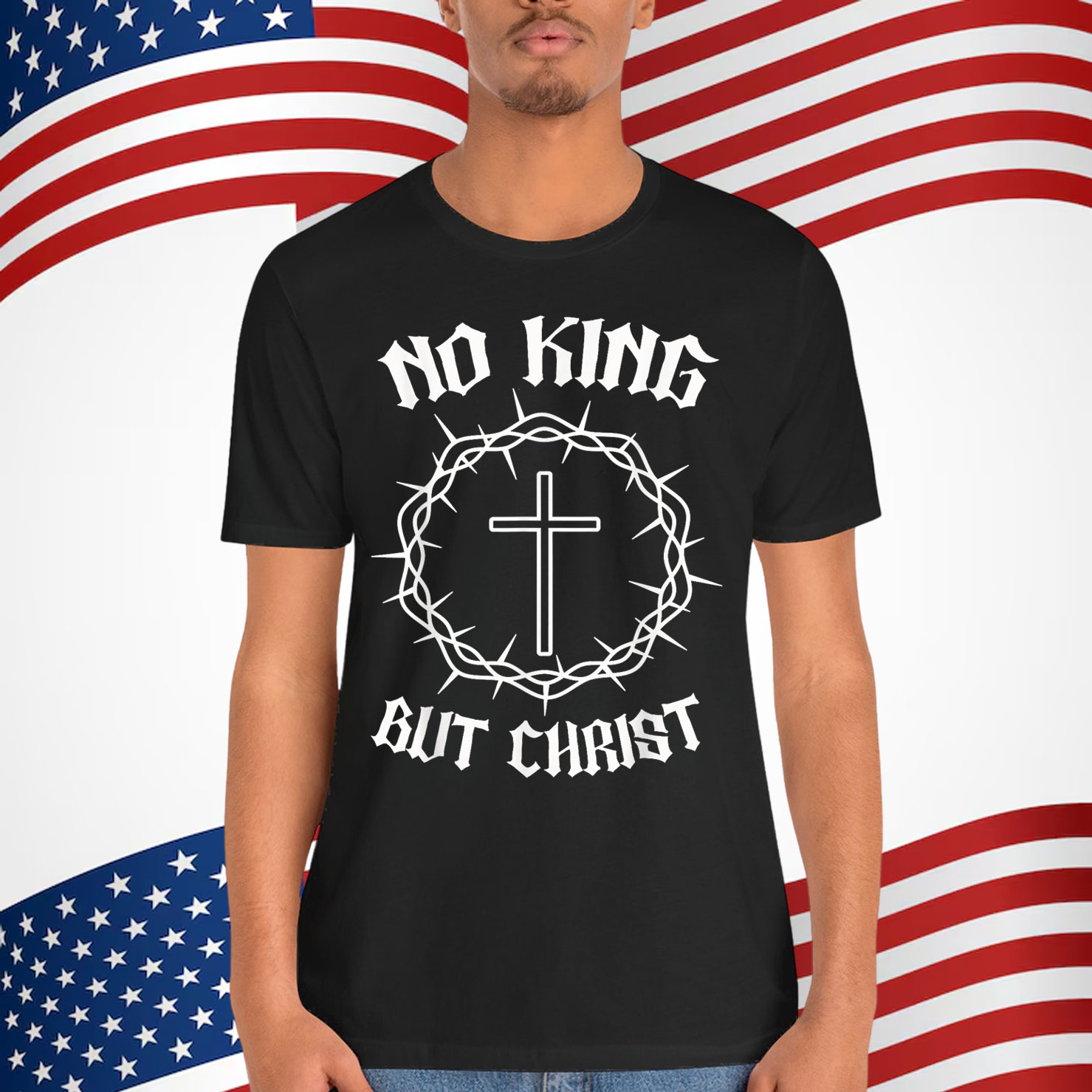 No King But Christ Cross Christian Faith Quote T-Shirt