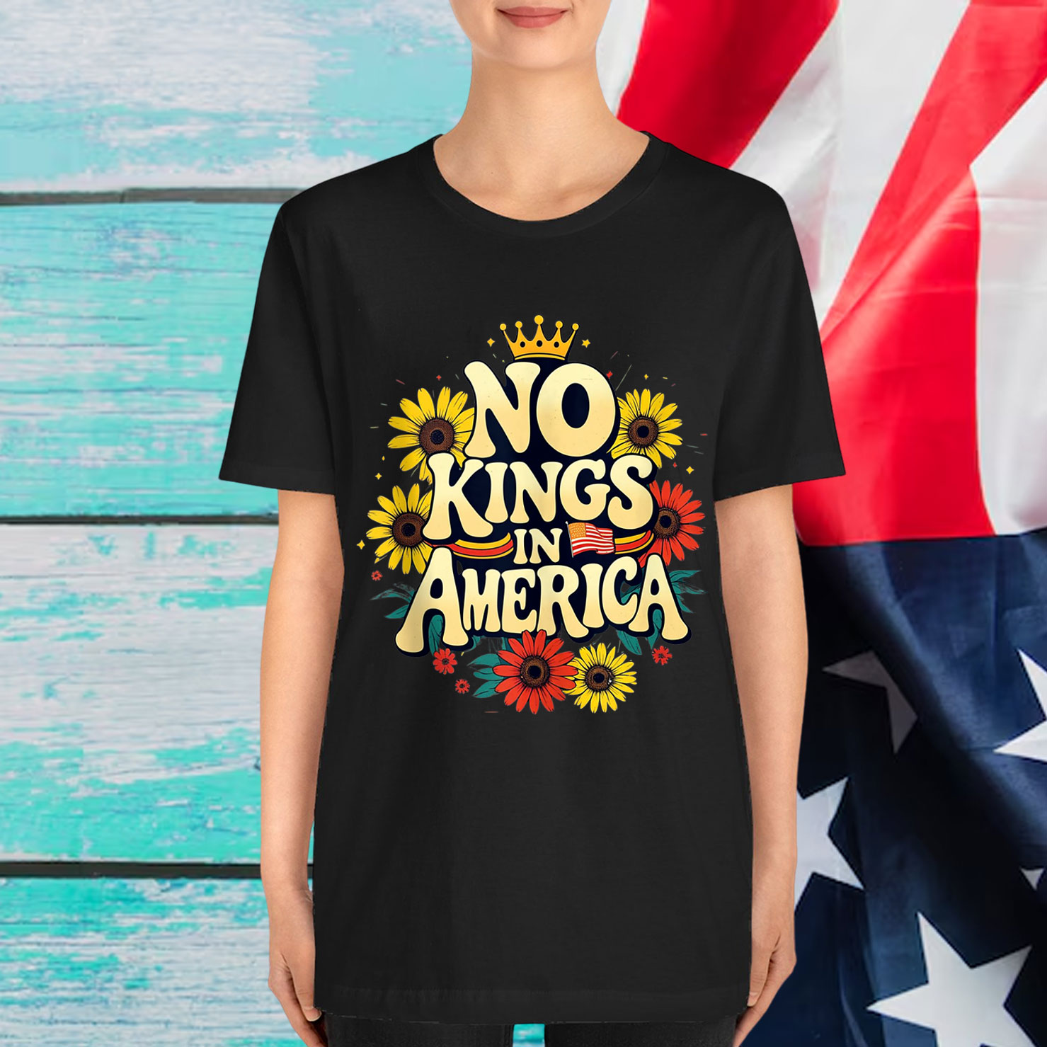 No King In American Retro Floral T-Shirt