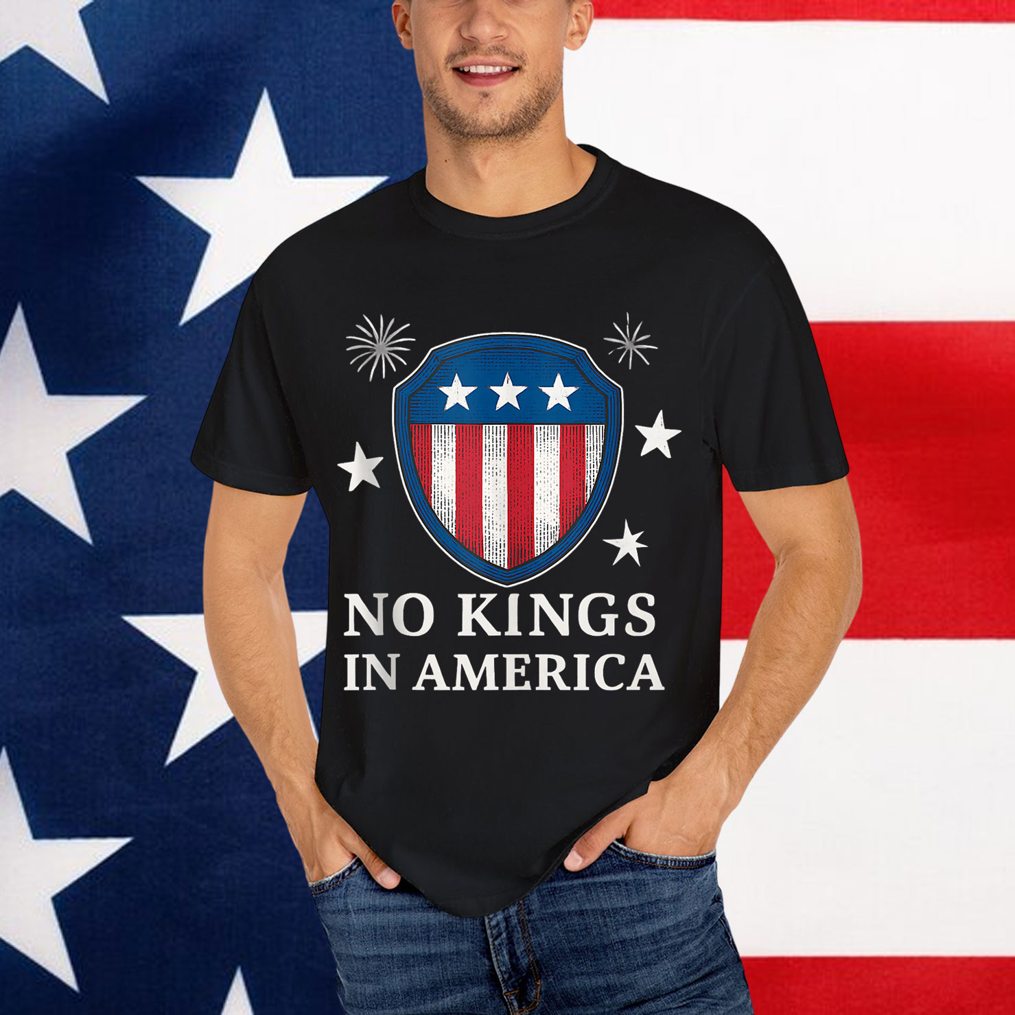 No Kings In America 4th Of July US flag Independence Day T-Shirt
