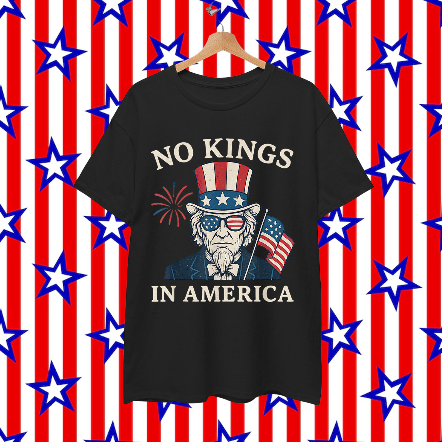 No Kings In America 4th Of July Uncle Sam Independence T-Shirt