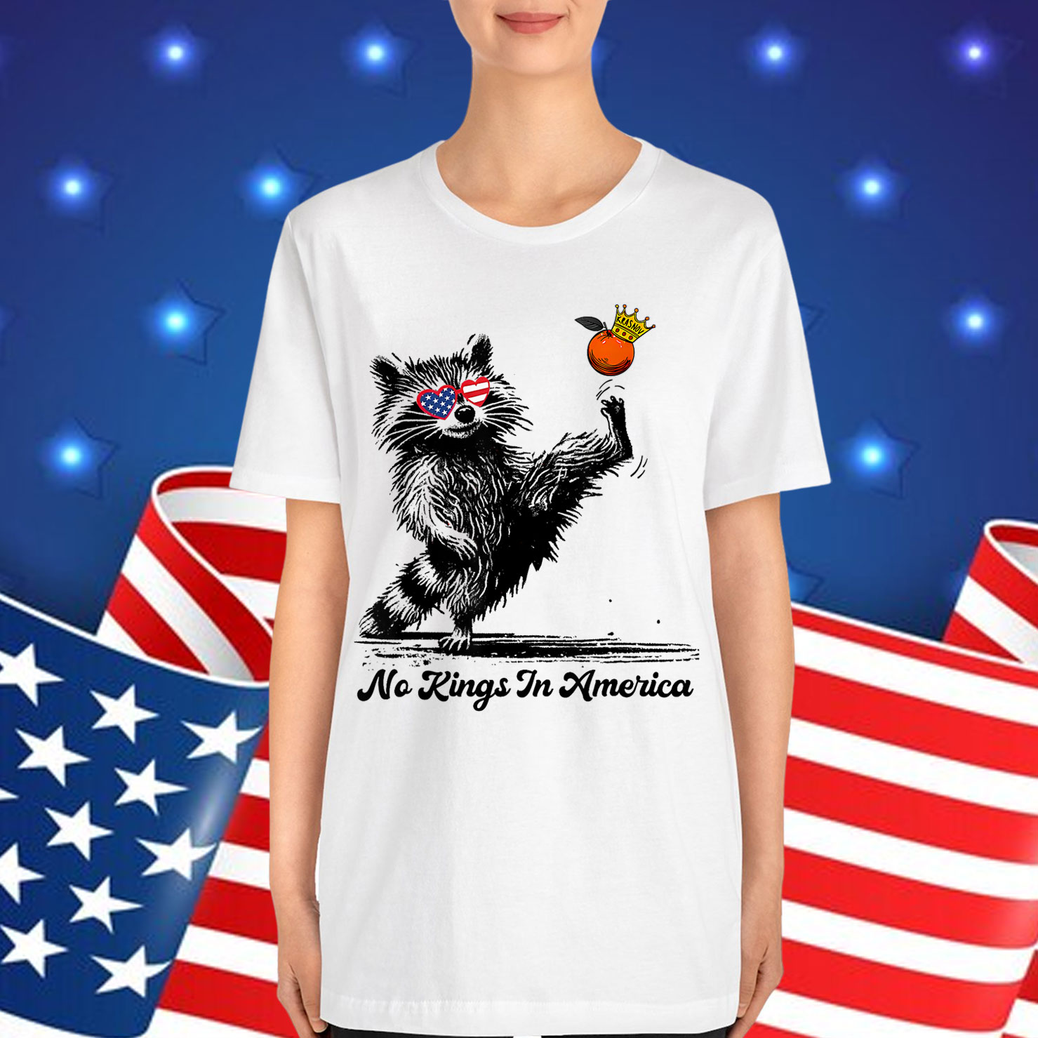 No Kings In America Funny Raccoon T-Shirt
