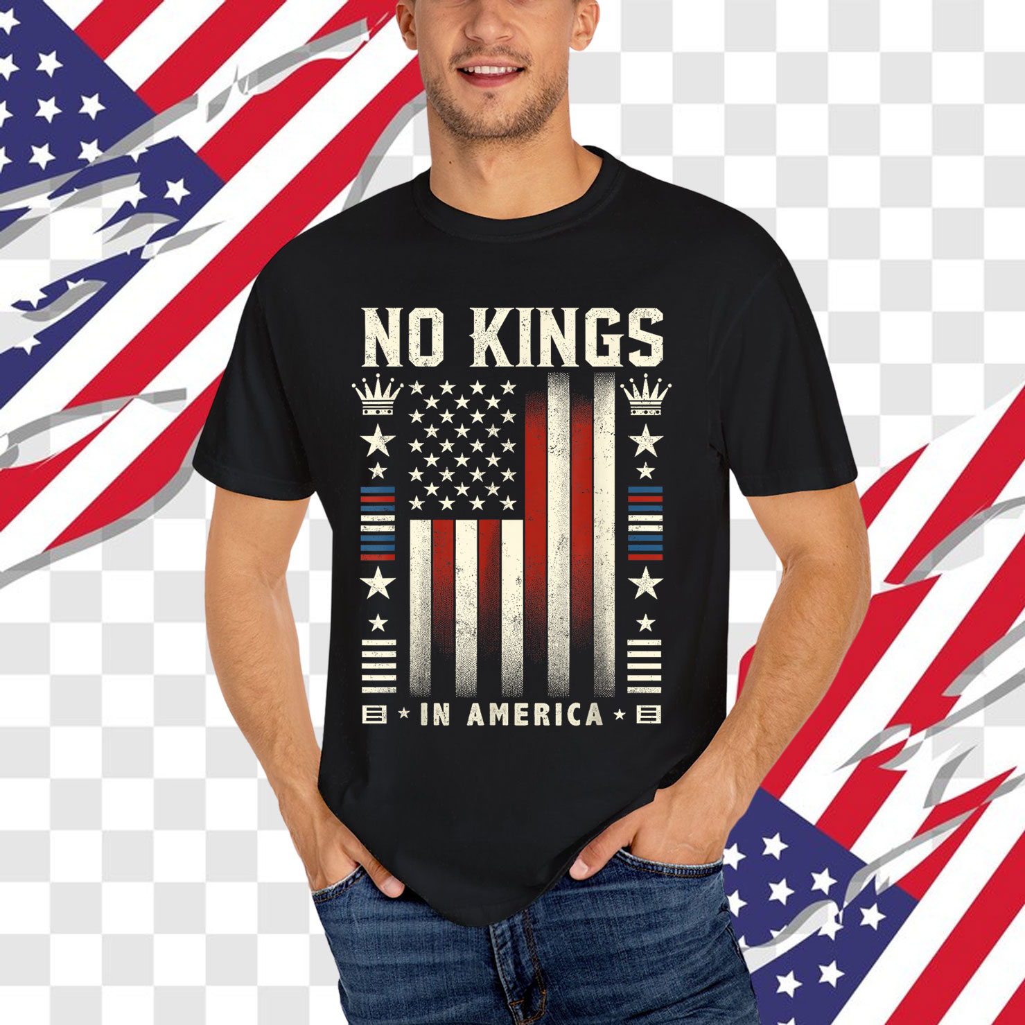 No Kings In America Patriotic Democracy Vintage T-Shirt