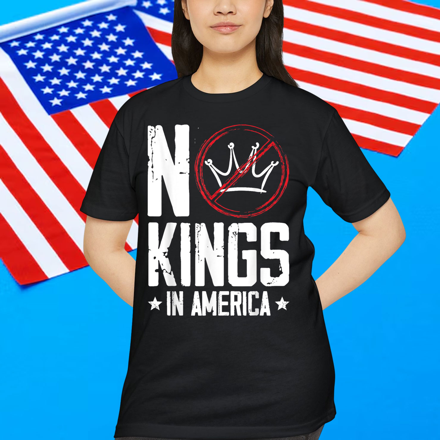 No Kings In America Patriotic Political Protest Quote T-Shirt