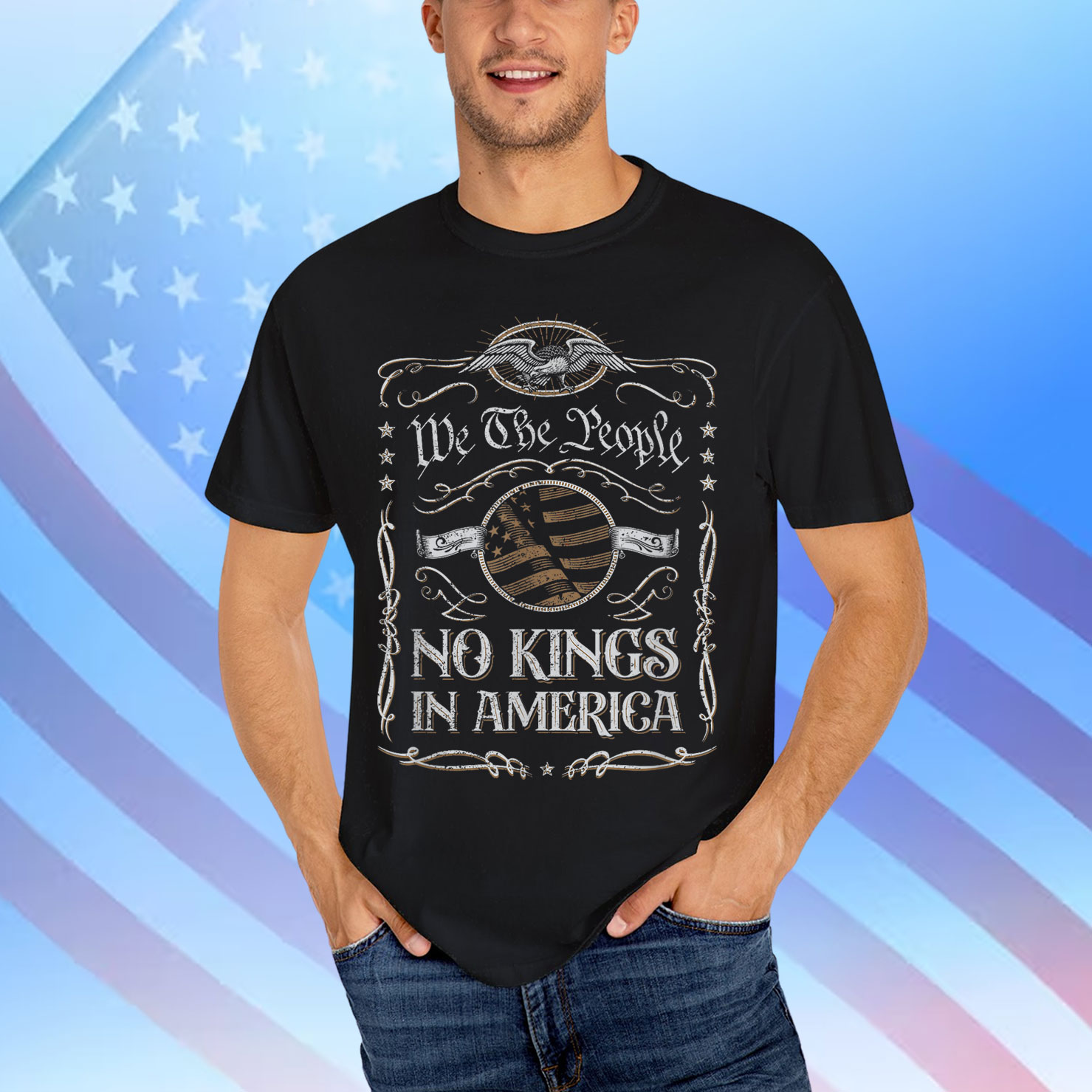 No Kings In America Patriotic Retro 4th Of July T-Shirt