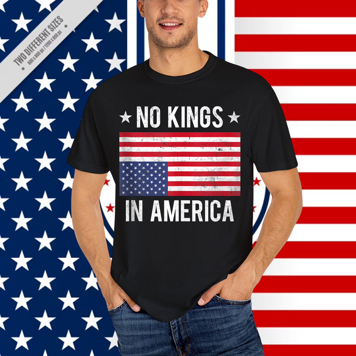 No Kings In America Protest Upside American T-Shirt