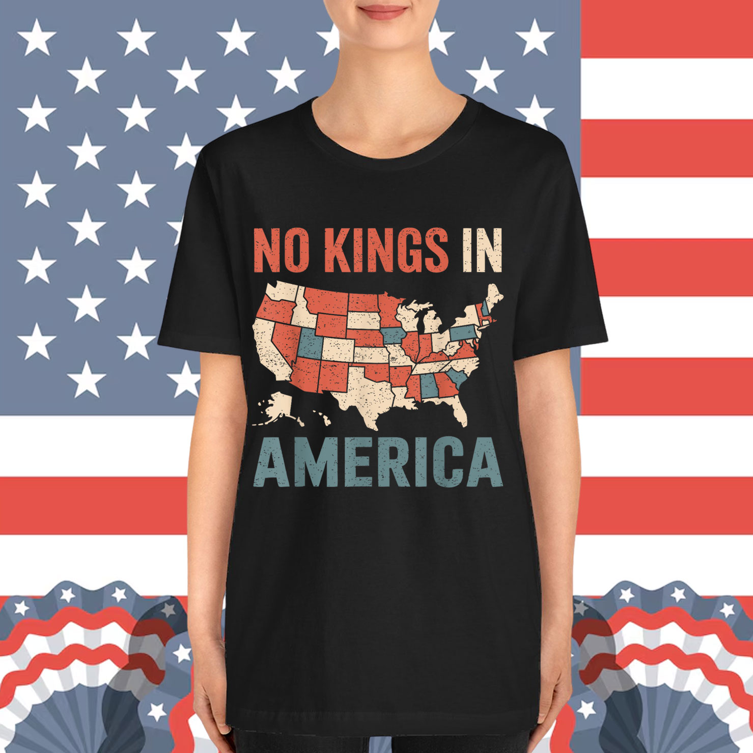 No Kings In America Retro USA Map Patriotic T-Shirt