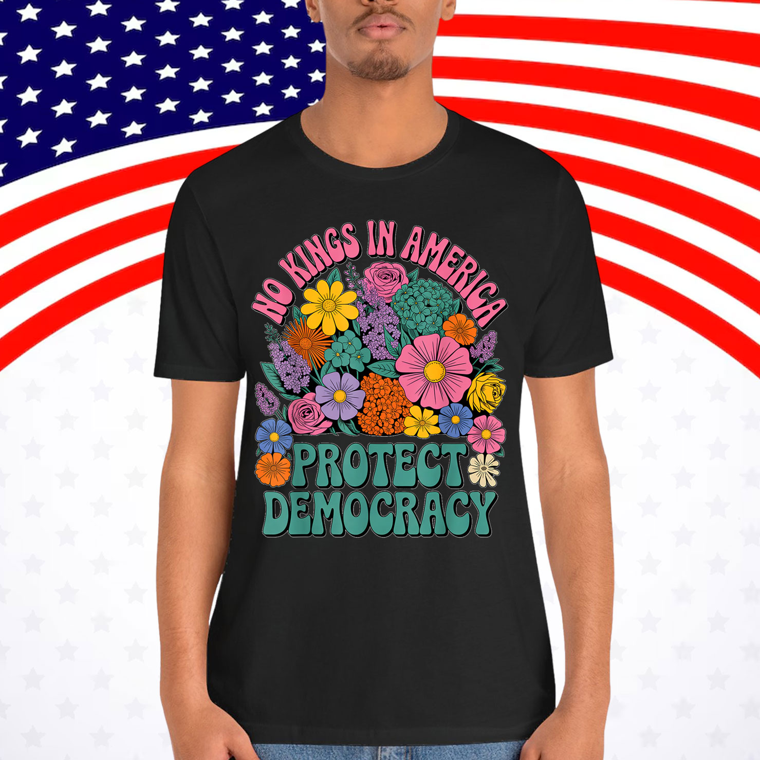 No Kings In America Since 1776 Democracy Retro Floral T-Shirt