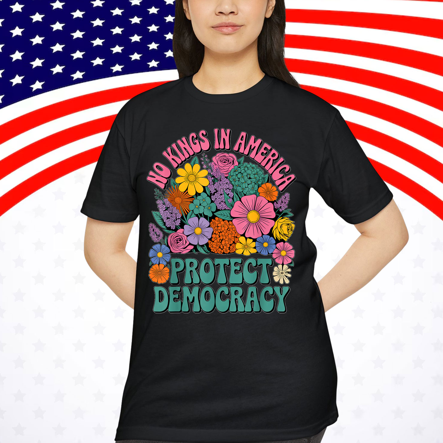 No Kings In America Since 1776 Democracy Retro Floral T-Shirt