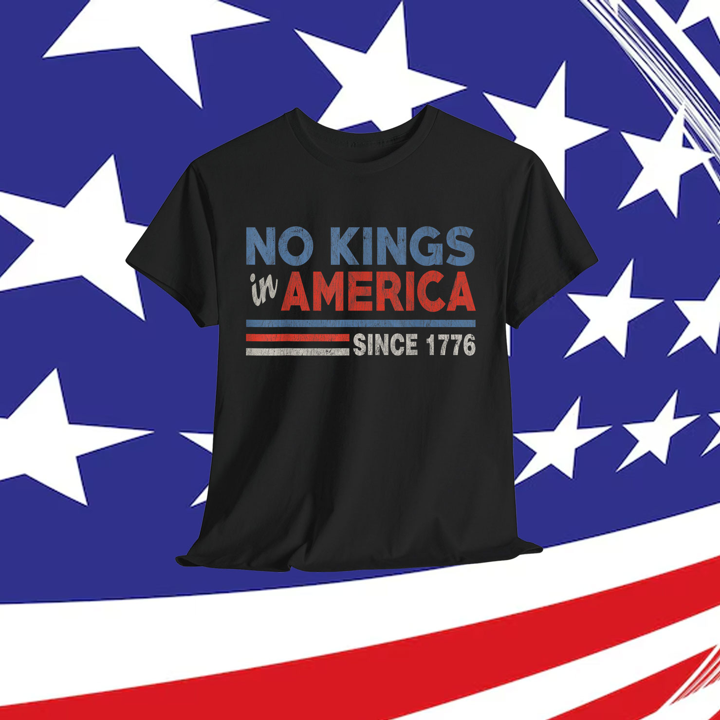 No Kings In America Since 1776 Retro Stripe T-Shirt
