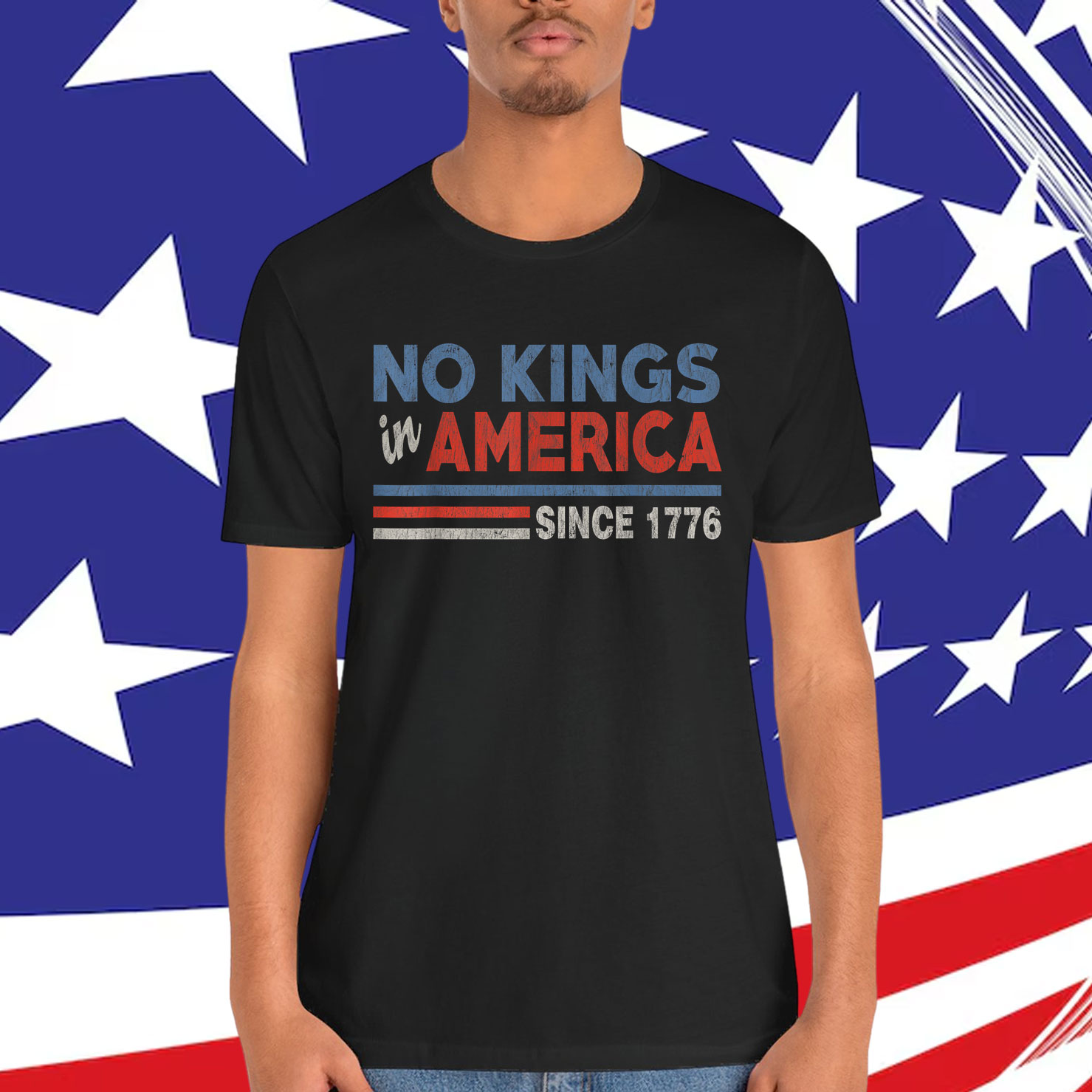 No Kings In America Since 1776 Retro Stripe T-Shirt