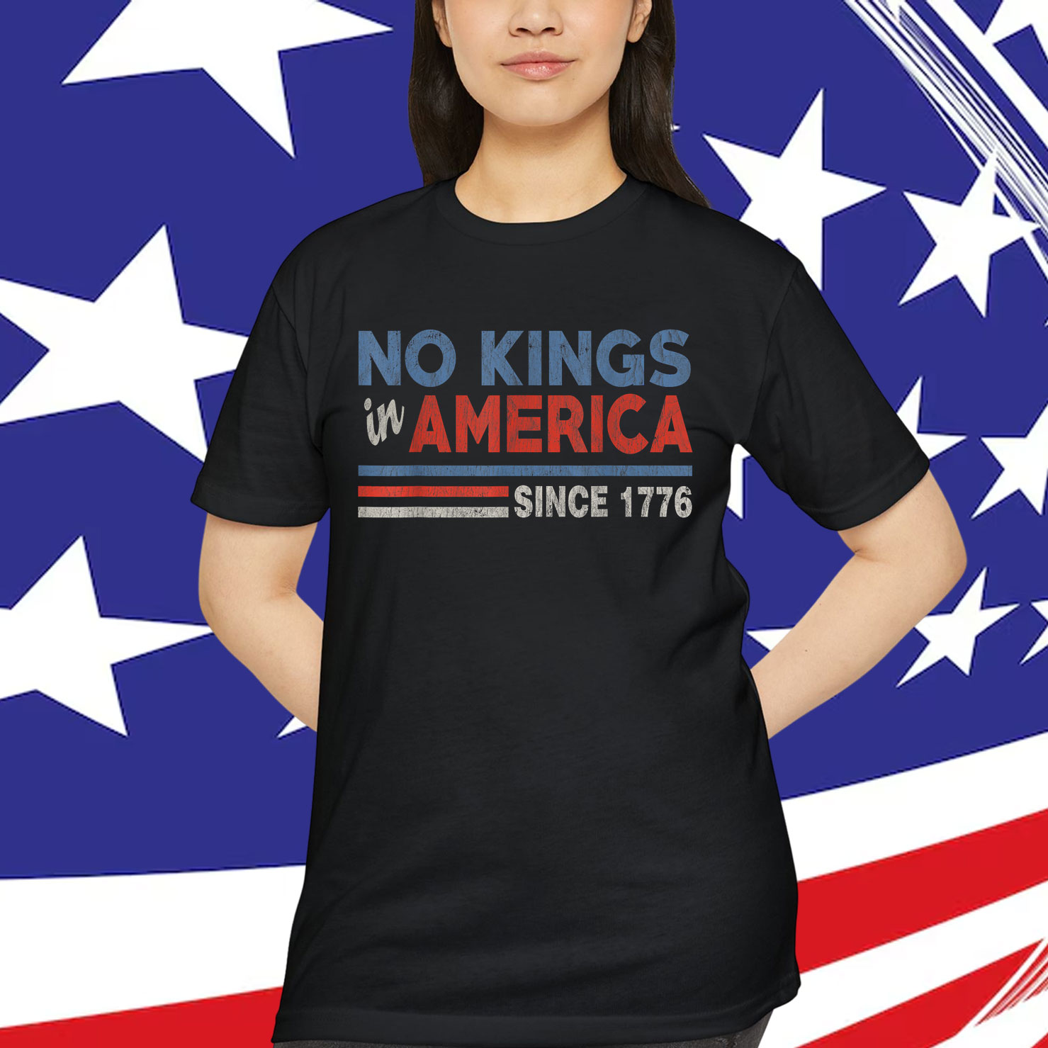 No Kings In America Since 1776 Retro Stripe T-Shirt