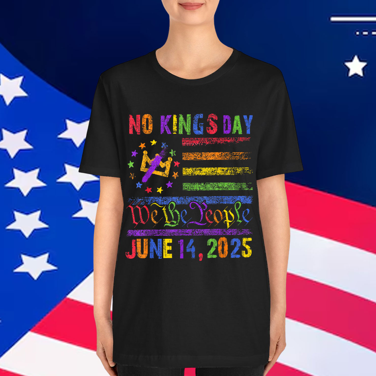 No Kings In America We The People LGBT Retro T-Shirt