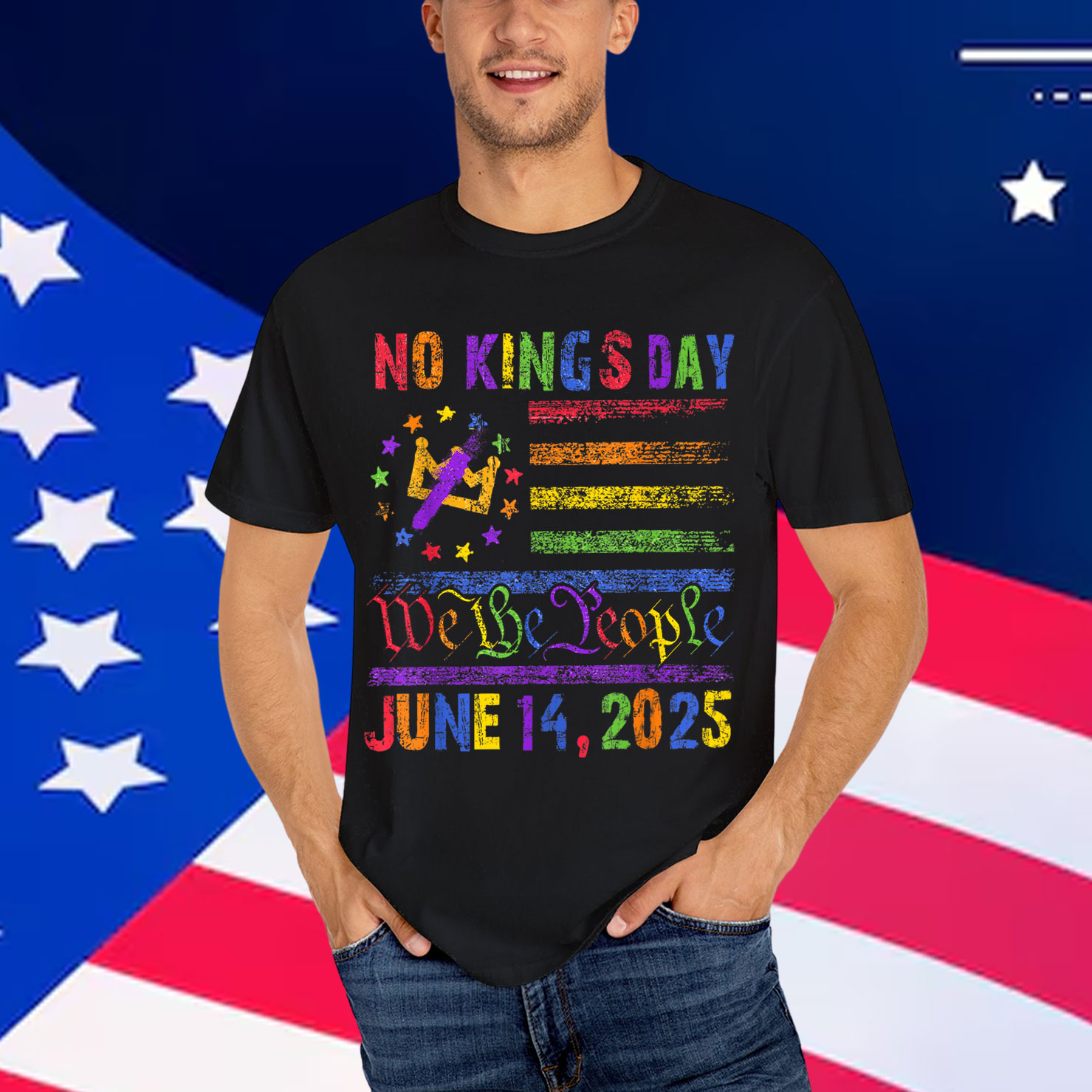 No Kings In America We The People LGBT Retro T-Shirt