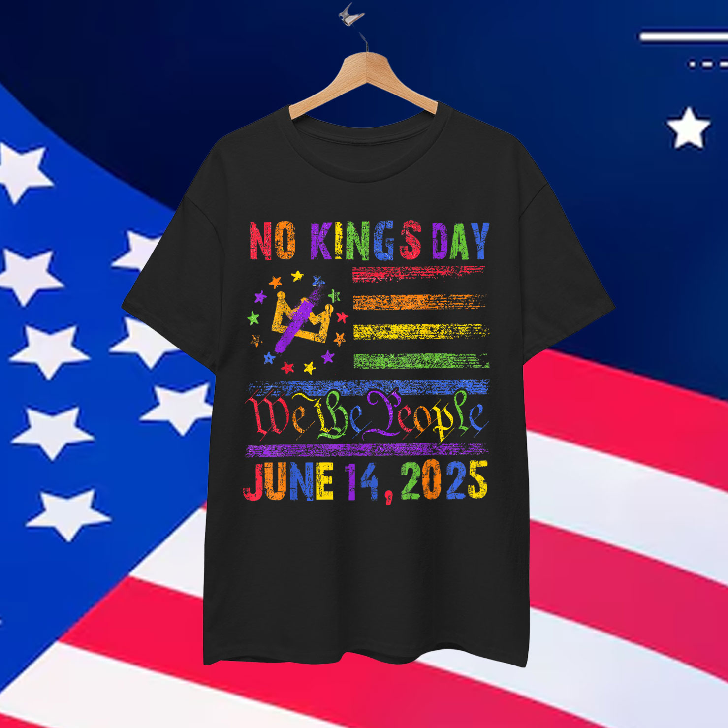 No Kings In America We The People LGBT Retro T-Shirt