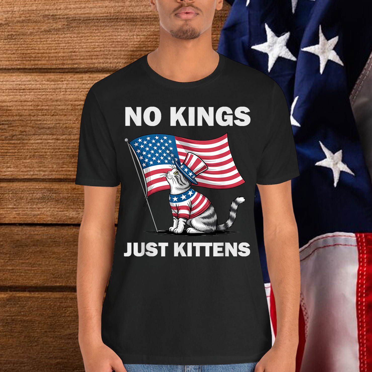 No Kings Just Kittens Patriotic Protest Cat T-Shirt