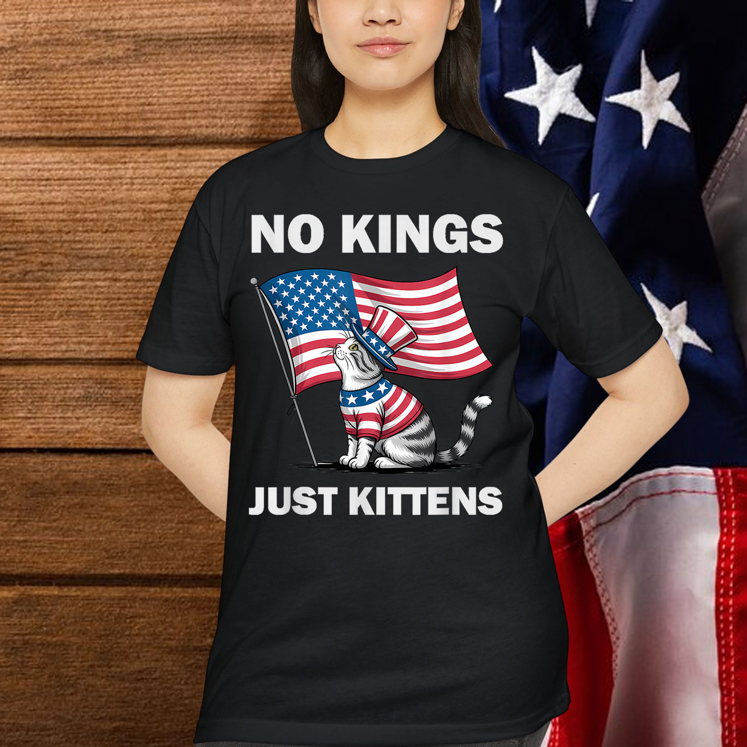 No Kings Just Kittens Patriotic Protest Cat T-Shirt
