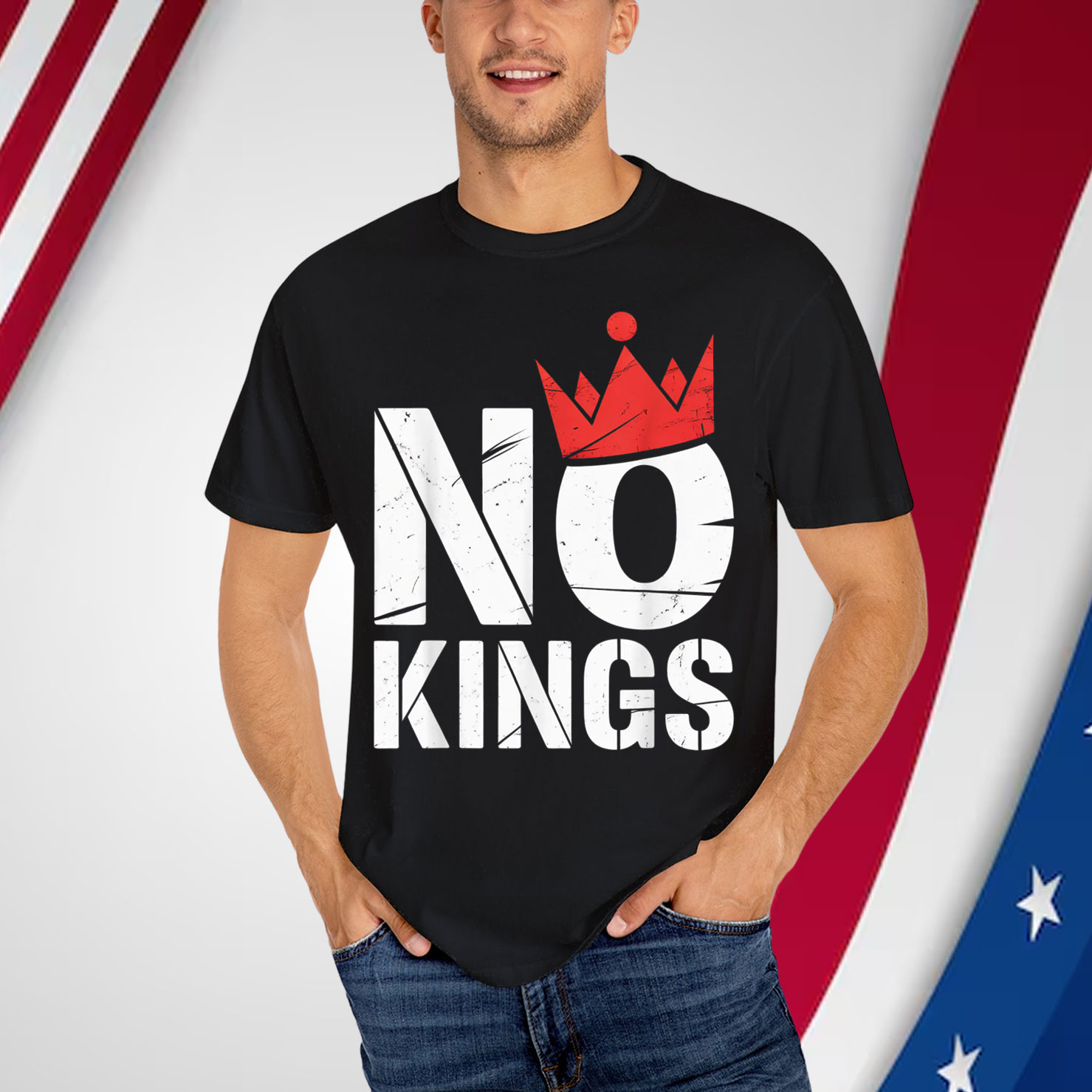 No Kings Protest Democracy Sign Hands Off Crown T-Shirt
