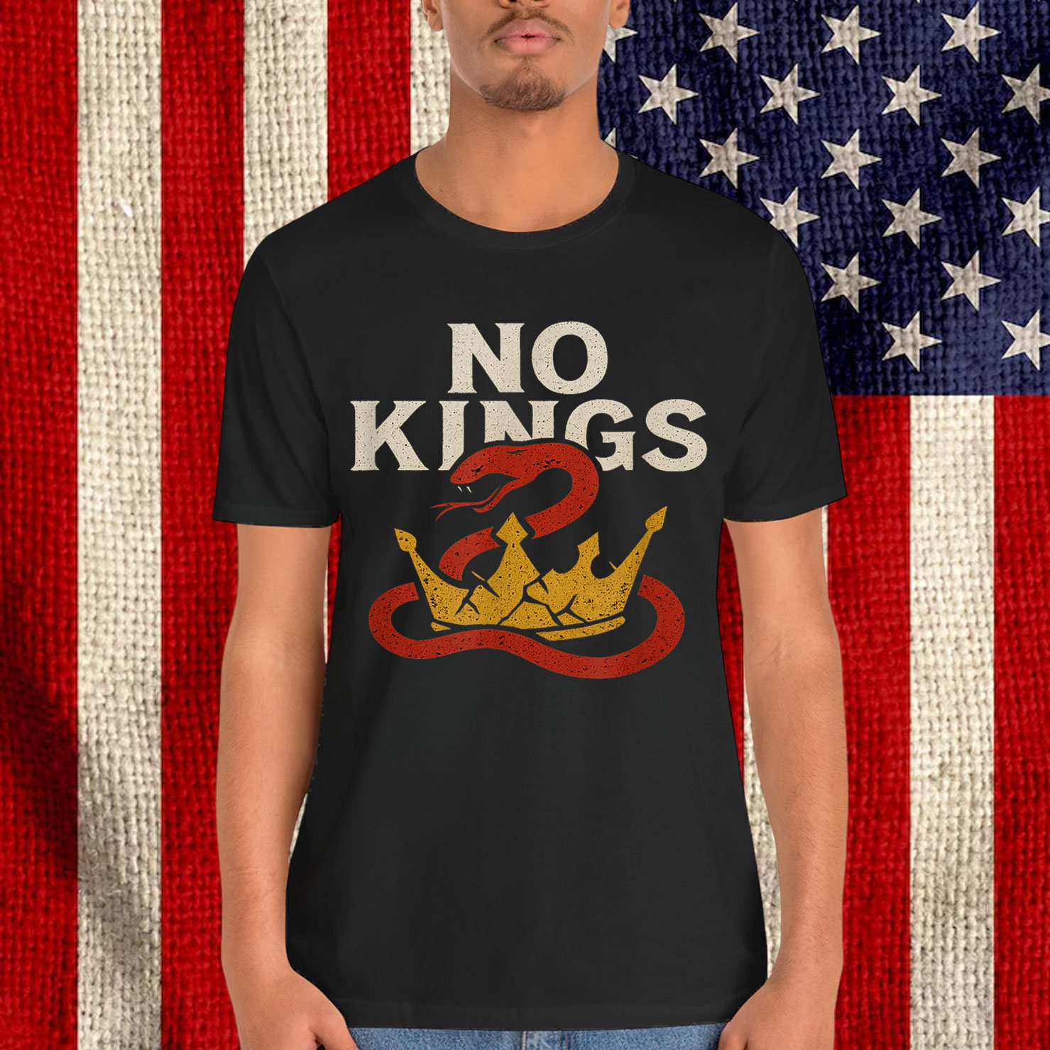 No Kings Snake Crown Graphic Bold Symbolic Design T-Shirt