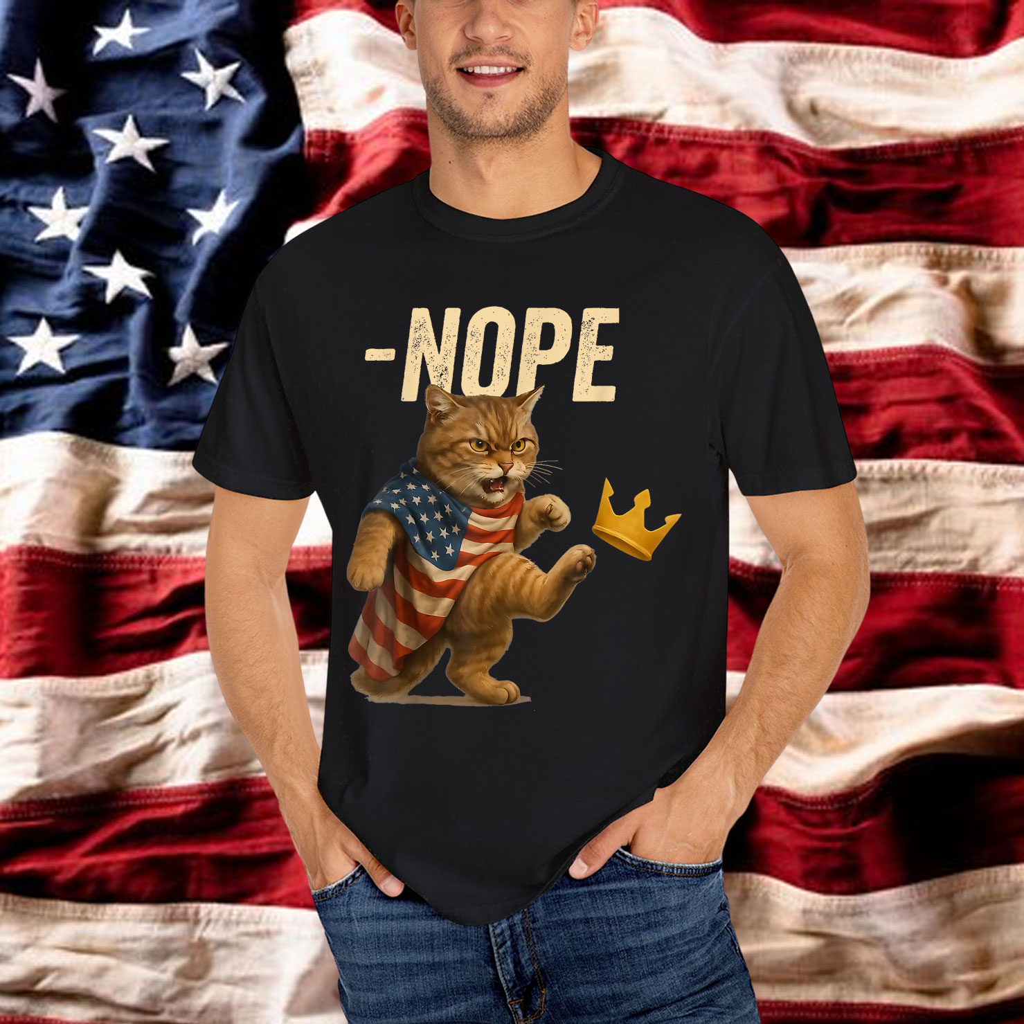 No Kings in America Black Cat T-Shirt