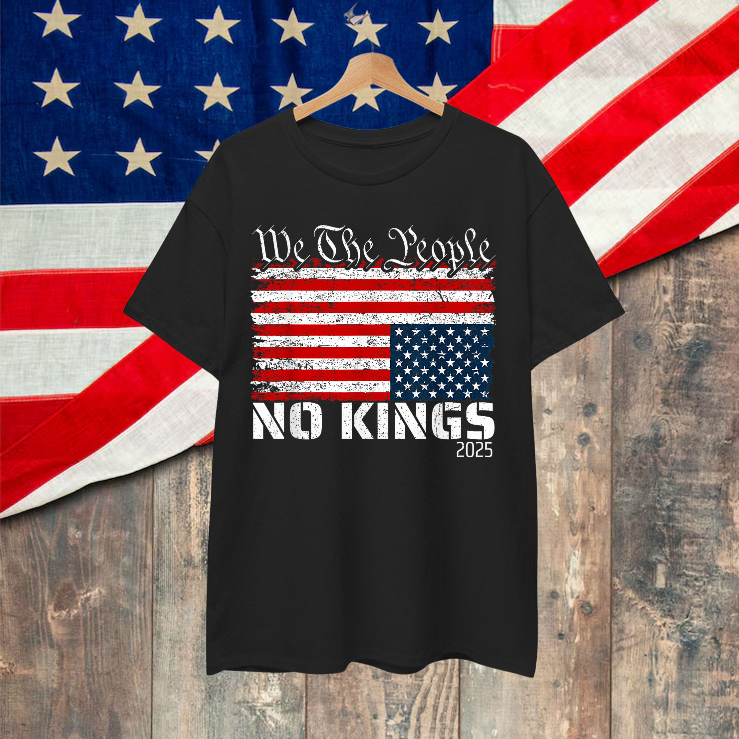 No Kings in America Distress Upside Down We T-Shirt