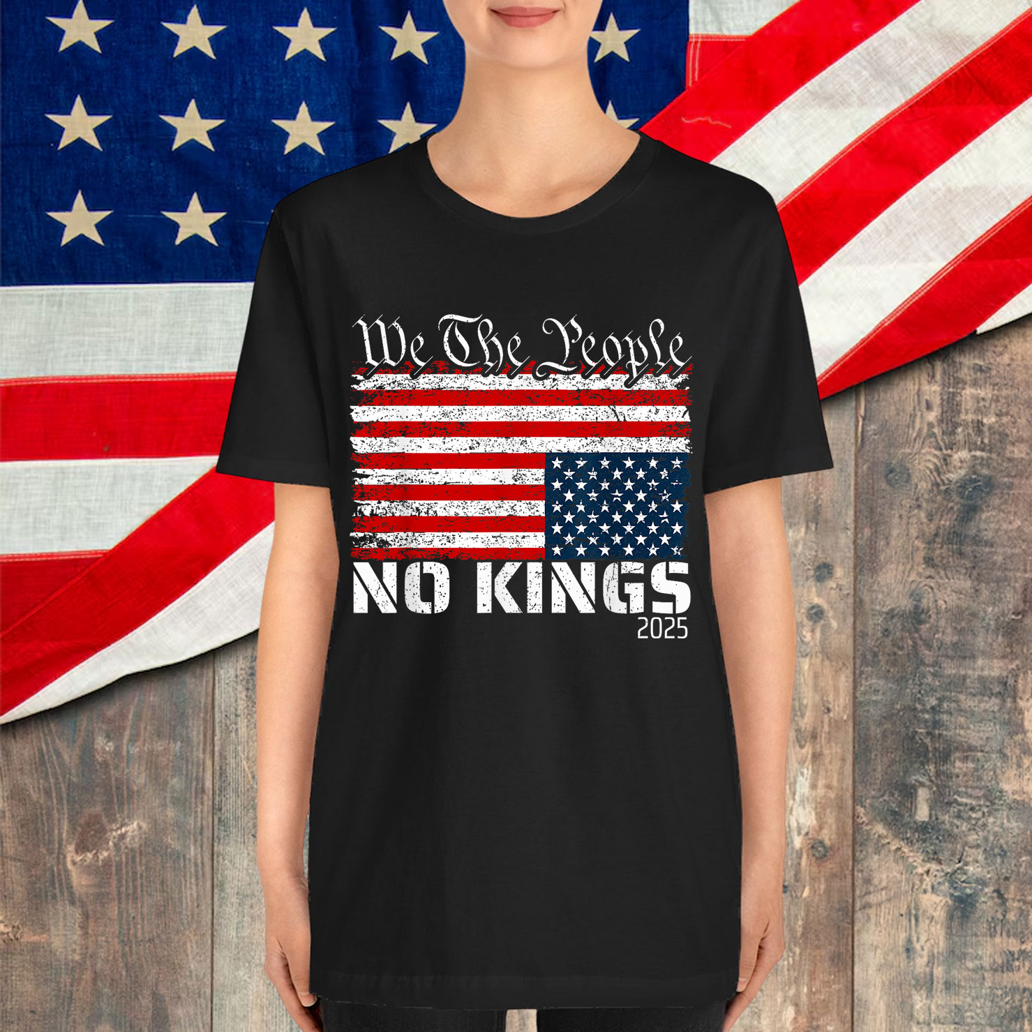 No Kings in America Distress Upside Down We T-Shirt